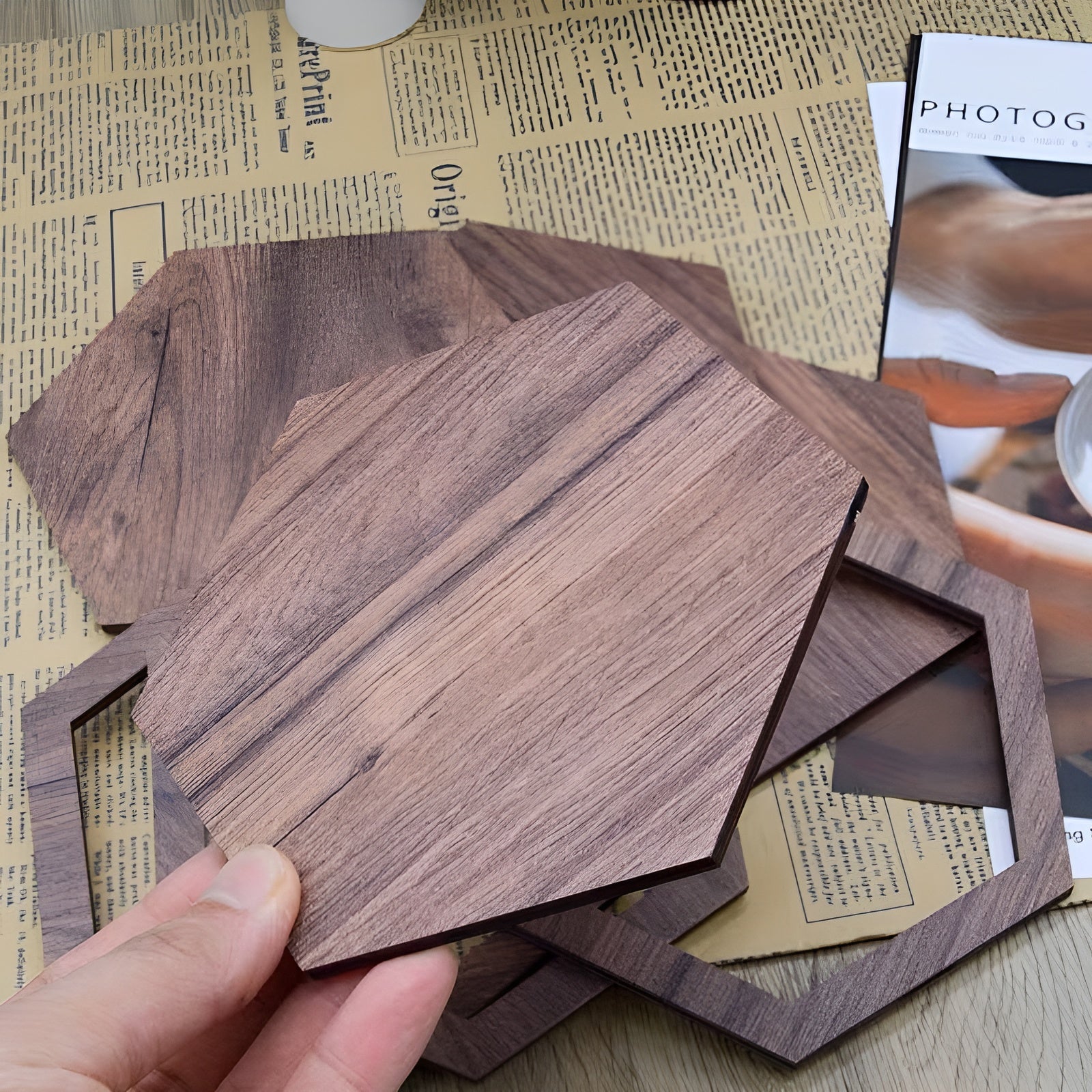 Holz Wanddeko 3D (11 Stück) – Geometrische Hexagon Wandgestaltung | Natürlich und Modern für jeden Raum - Wanddekor