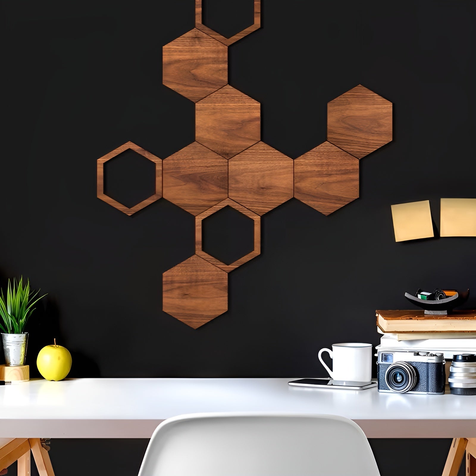 Holz Wanddeko 3D (11 Stück) – Geometrische Hexagon Wandgestaltung | Natürlich und Modern für jeden Raum - Wanddekor