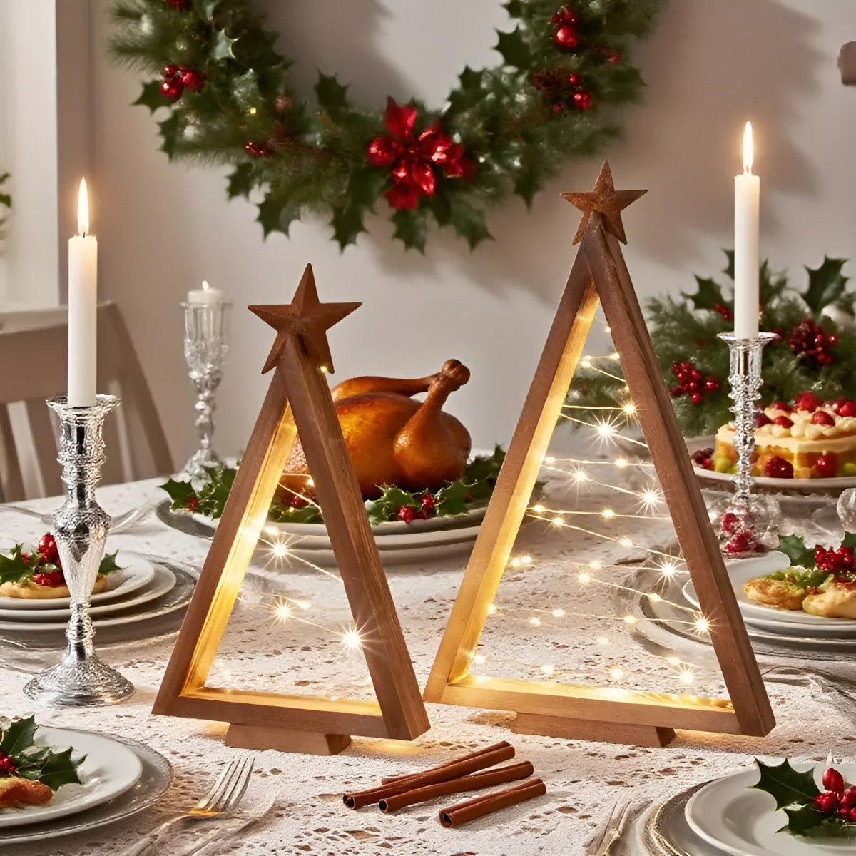 Holz-Weihnachtsbaum mit LED-Licht – Stilvolle Tischdekoration | Ideal für Weihnachten & Ganzjahresdeko - Saisonale
