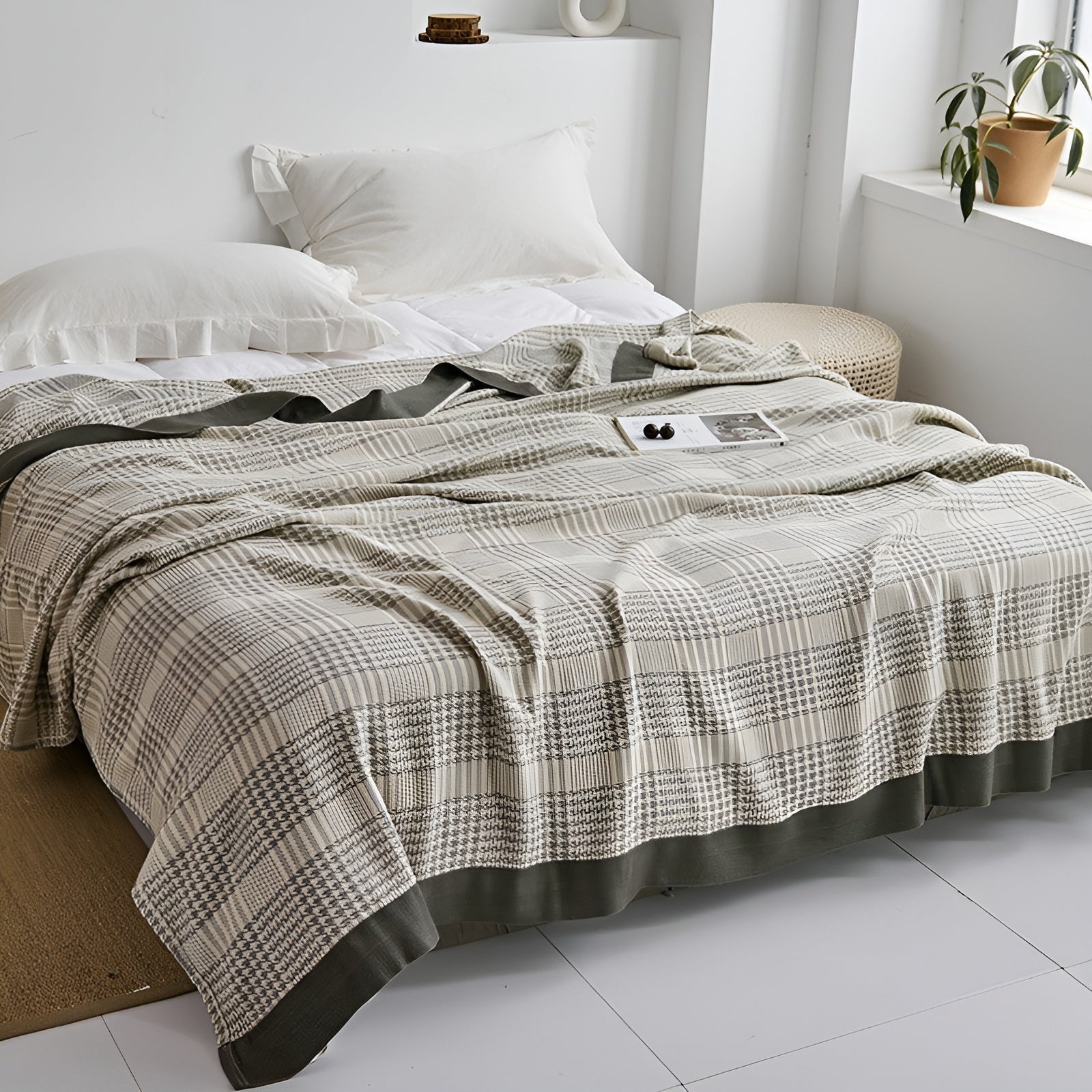 Japanische Kuscheldecke – Weiche Sofadecke für Gemütliche Wohnmomente - Hundezahn Grau / 150x200cm - Decke
