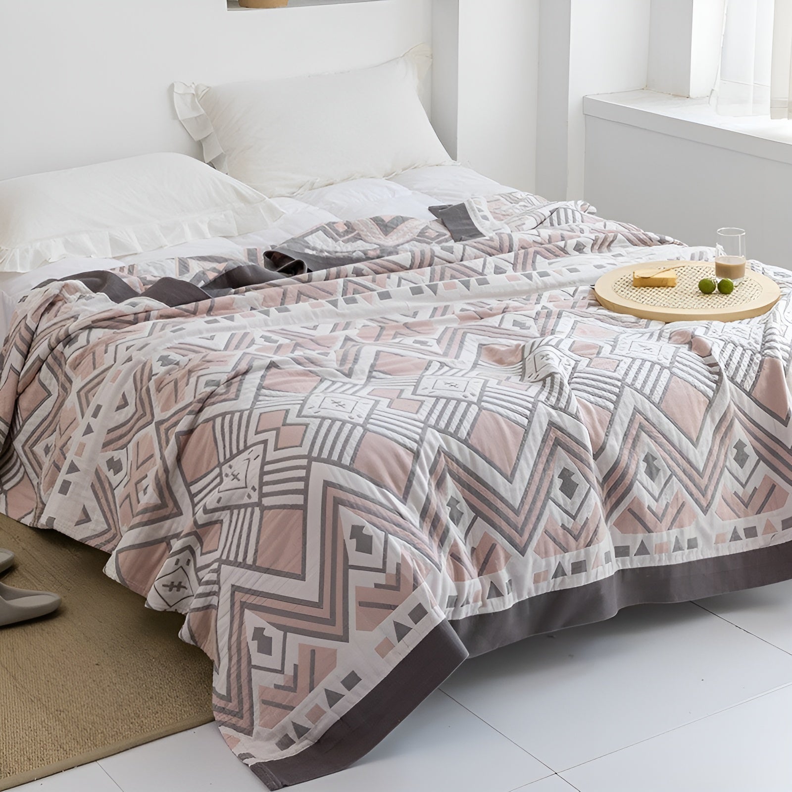 Japanische Kuscheldecke – Weiche Sofadecke für Gemütliche Wohnmomente - Aztekenrosa / 150x200cm - Decke