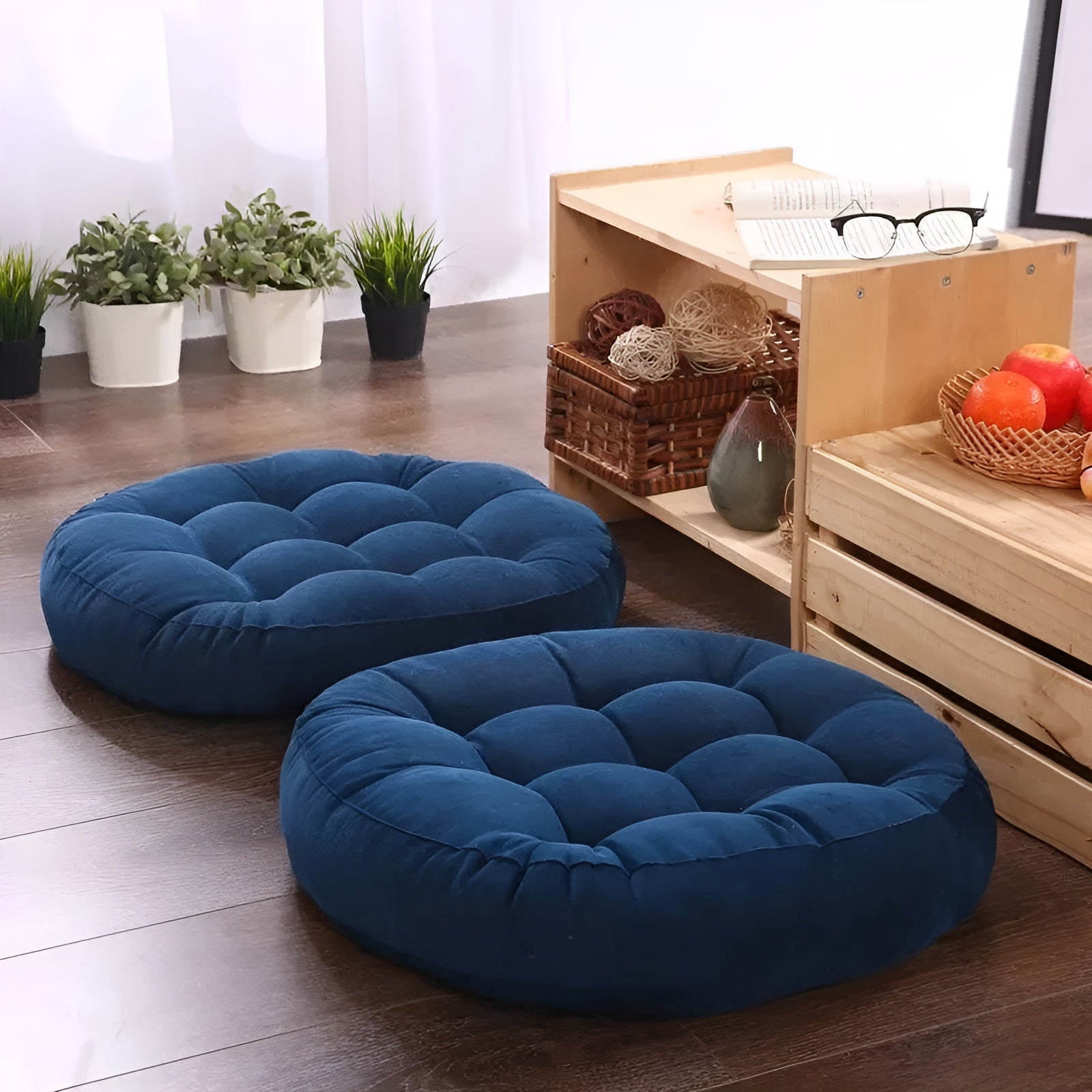 Japanisches Bodenkissen mit Extra-Dicker Polsterung – Futon Sitzkissen für Wohnzimmer & Meditation - 42x42x5cm