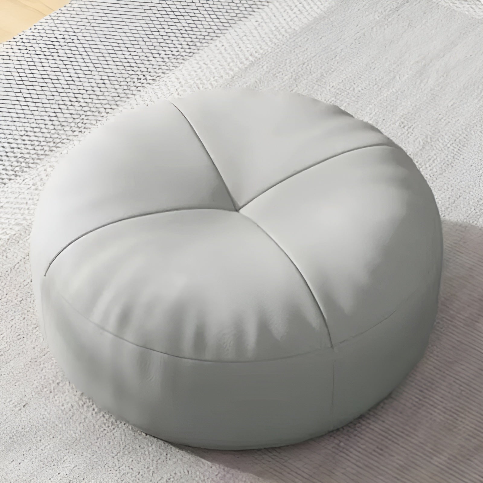 Japanisches Nappa-Leder Sitzkissen Rund – Stilvolles Sitzkissen für Wohnzimmer & Lounge - Hellgrau / 30x12cm