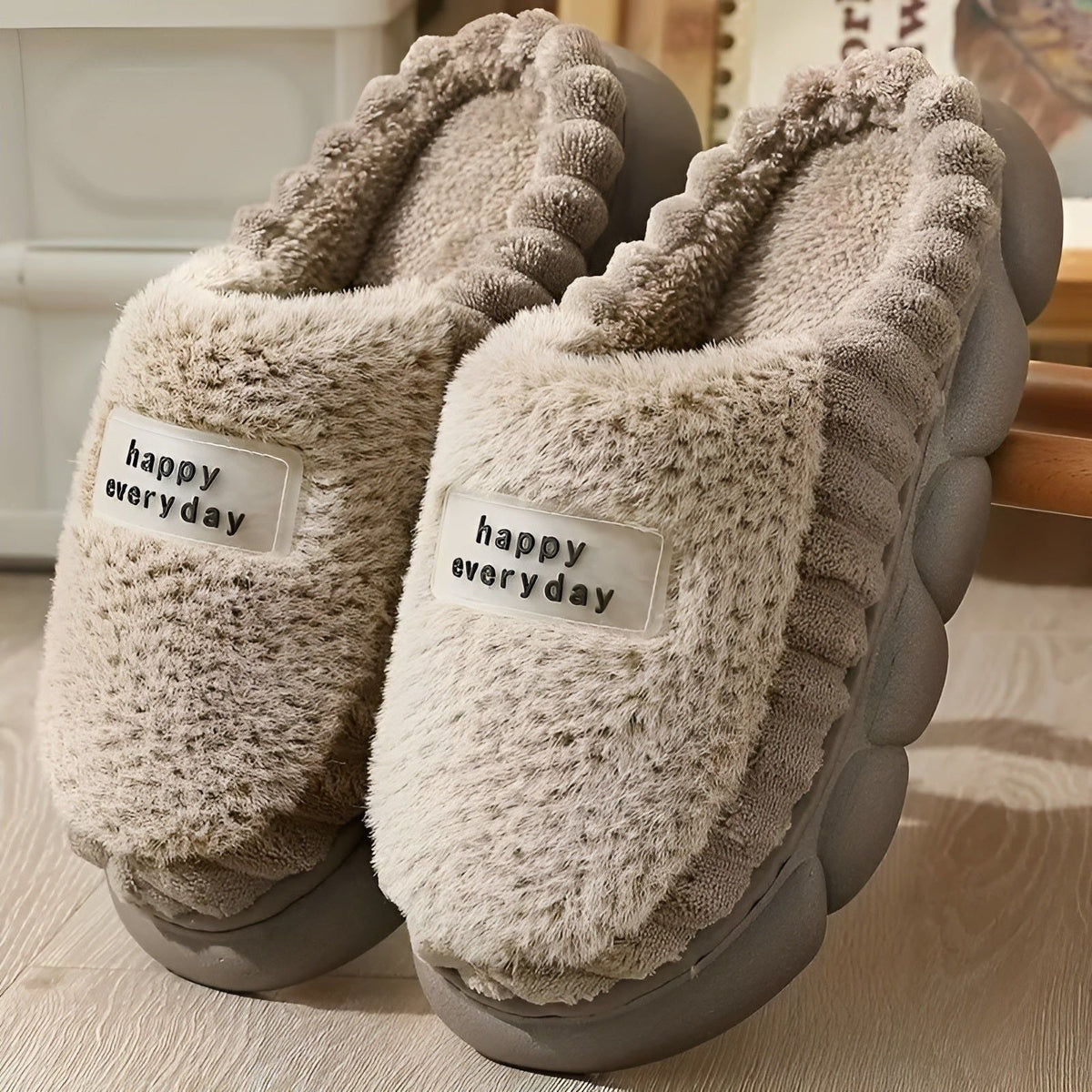 Jara Slippers - Bequeme Fleecegefütterte Rutschfeste Gummisohlen-Hausschuhe - Sepia / 36 - Damenschuhe