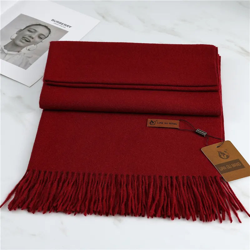 Kaschmir Winterschal 190x68 cm – Weicher Wollschal mit Fransen - Bordeaux - Schals und Tücher