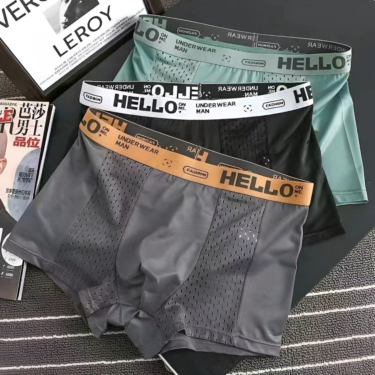 Kevin Sets - Atmungsaktive Elastische Mesh Herren Boxershorts - 3pcsB / L - Herren-Set