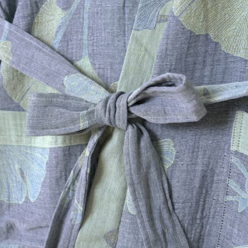 Kimono-Bademantel Damen mit Ginkgo-Muster – Wendbares Design - Bademantel