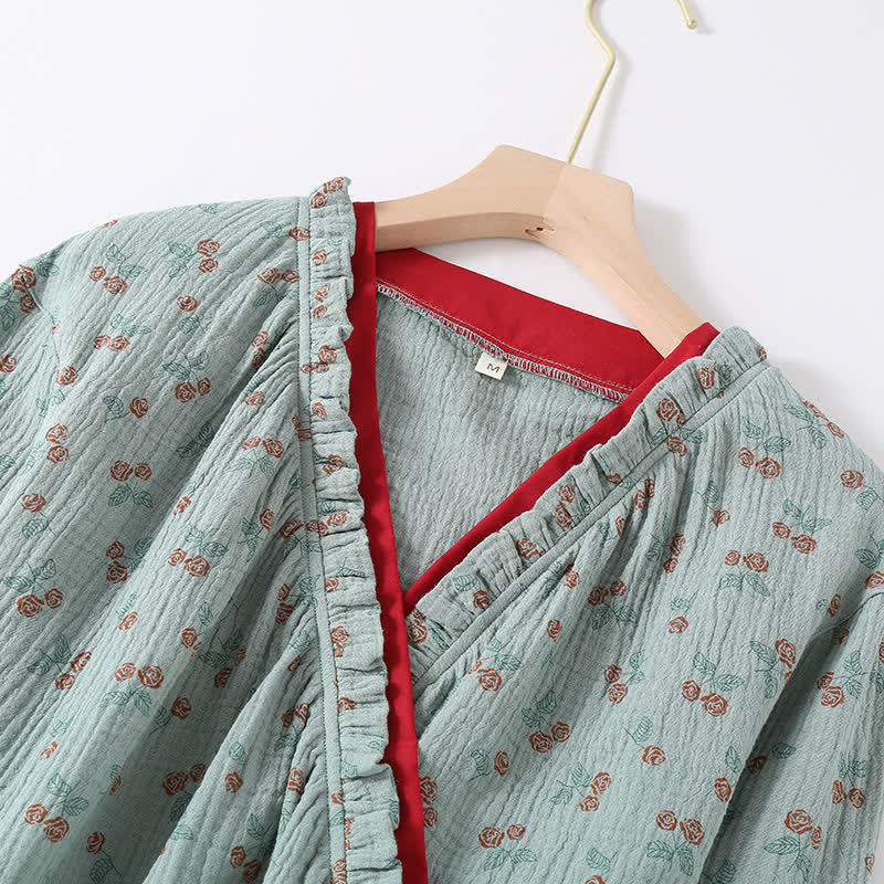 Kimono Pyjama Damen – Baumwolle mit Blumenprint - Loungewear