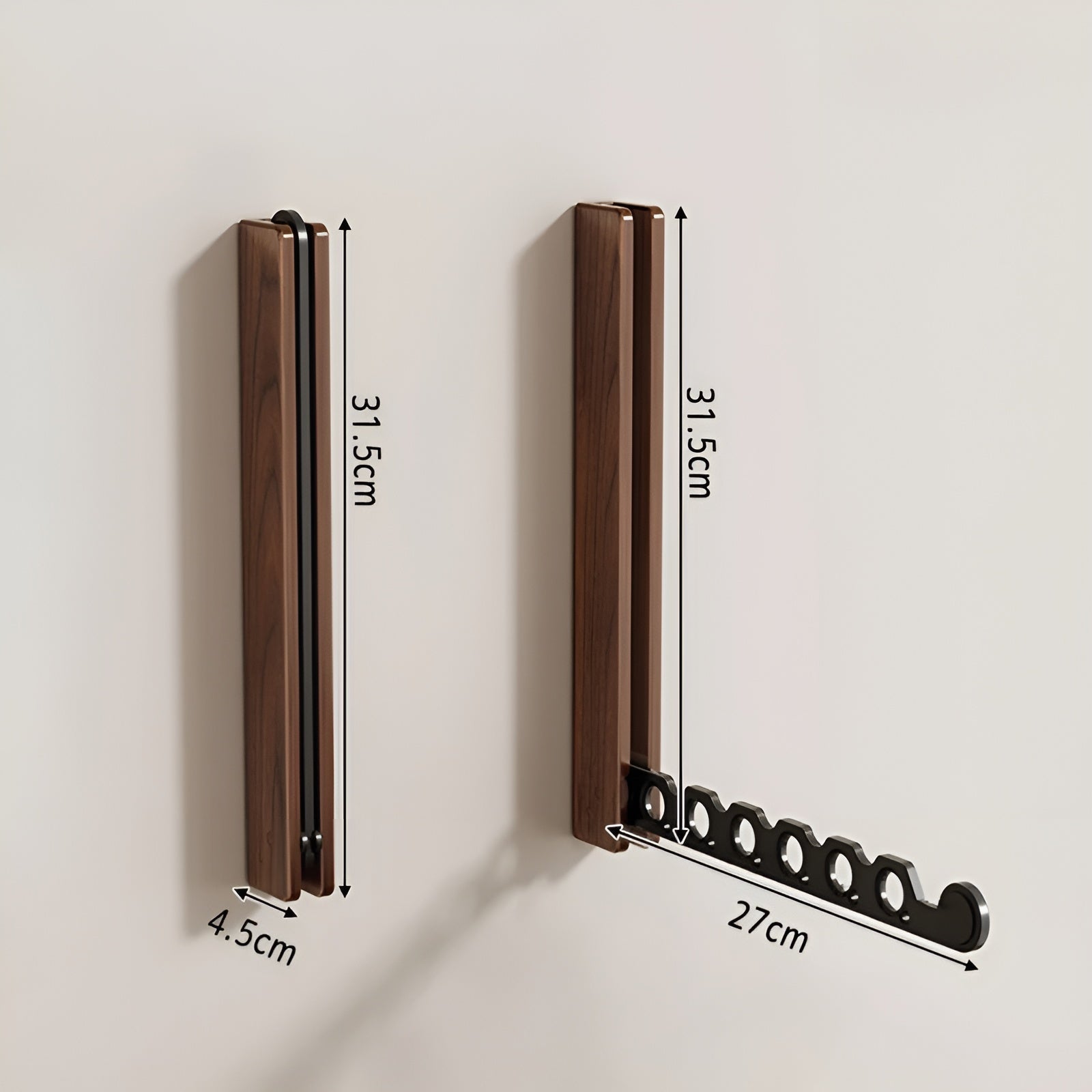 Klappbare Wandgarderobe aus Holz – Platzsparende Aufhängung | Perfekt für Kleine Räume - 2 Schwarz - Wandhaken