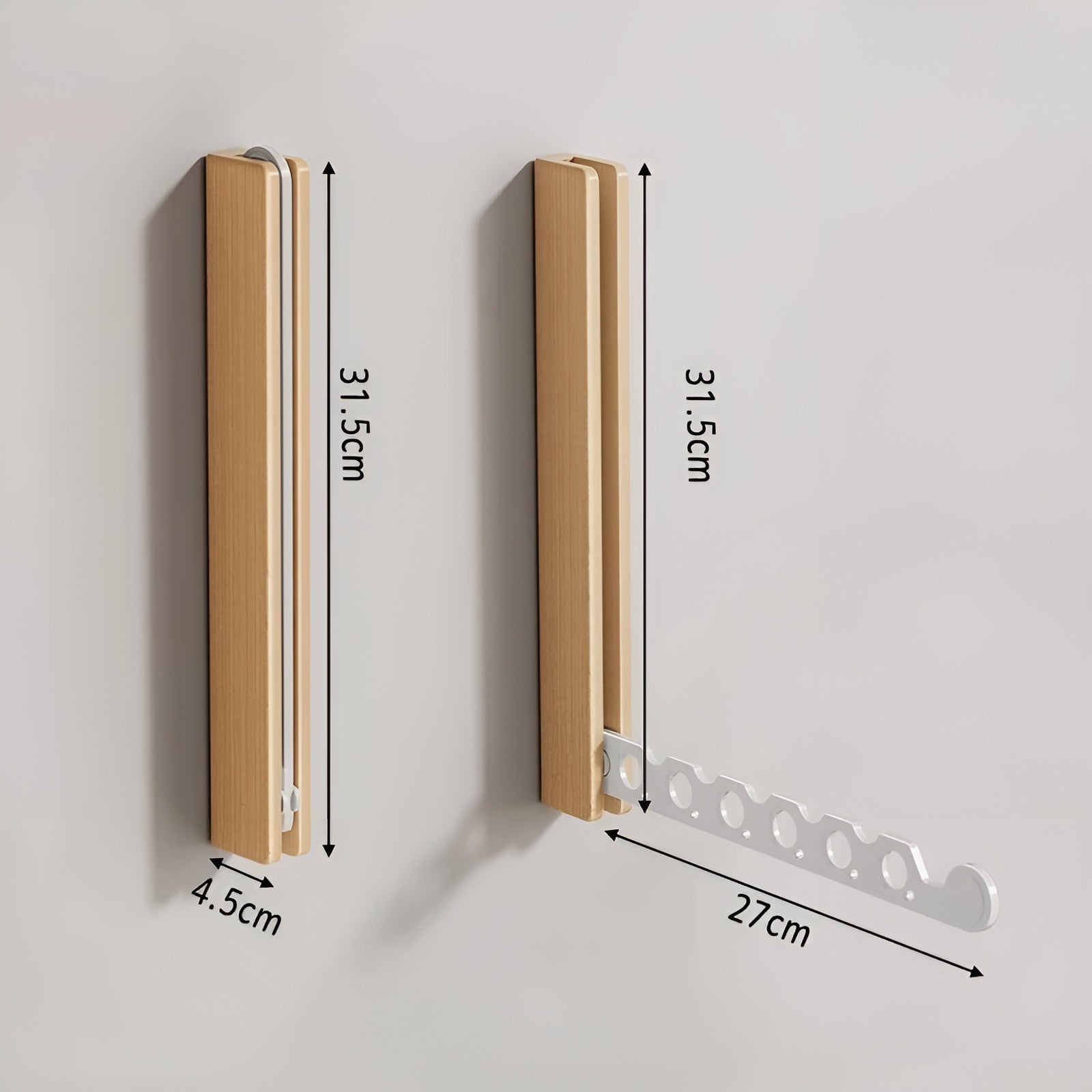 Klappbare Wandgarderobe aus Holz – Platzsparende Aufhängung | Perfekt für Kleine Räume - 2 Weiß - Wandhaken