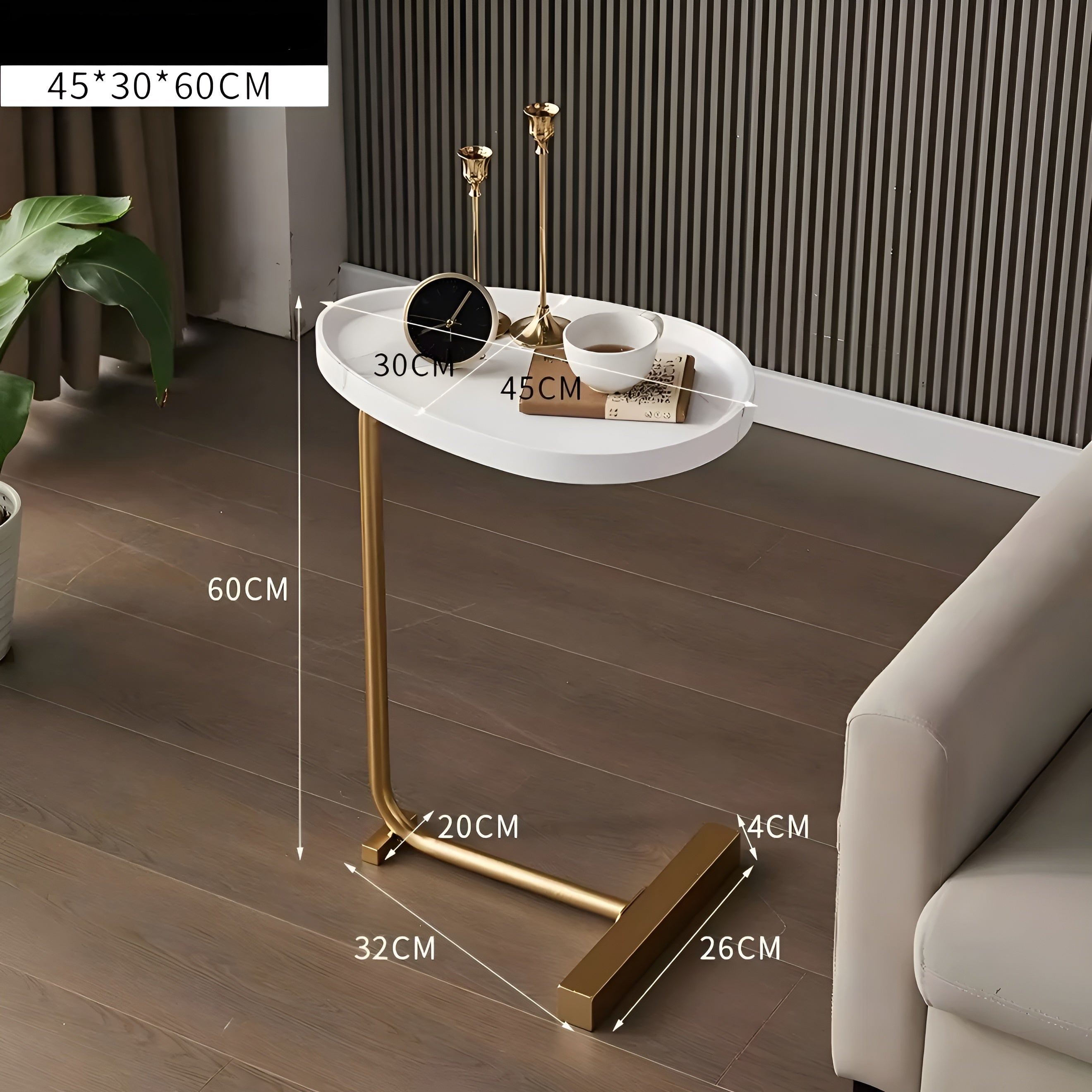 Kleiner rollbarer Couchtisch – Stilvoll und vielseitig | Kompakt für Zuhause Hotel oder Gästezimmer - Gold-Weiß