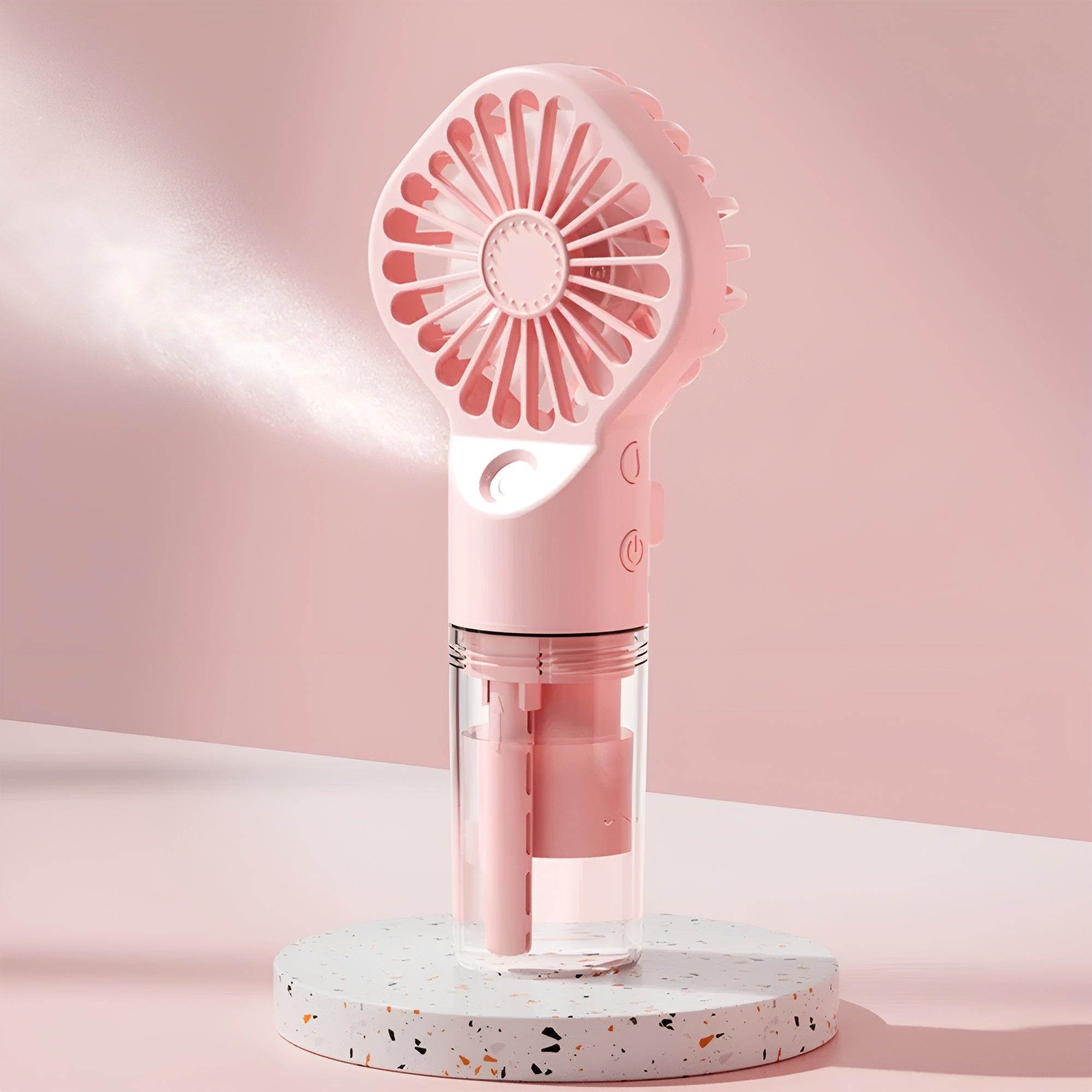 Kompakter Handventilator mit Sprühfunktion – USB-aufladbarer Mini-Ventilator mit Wassertank und 4