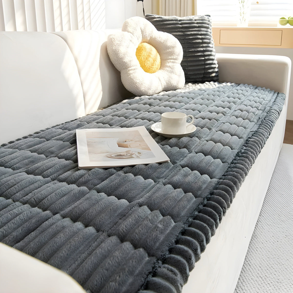 Kord Sofabezug – Dick Rutschfest und Dekorativ | Perfekter Schutz für Couch - Dunkelgrau / 60x60cm - Sofabezug