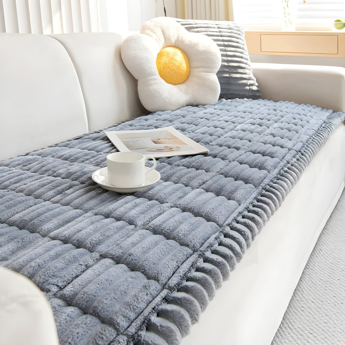 Kord Sofabezug – Dick Rutschfest und Dekorativ | Perfekter Schutz für Couch - Hellgrau / 60x60cm - Sofabezug