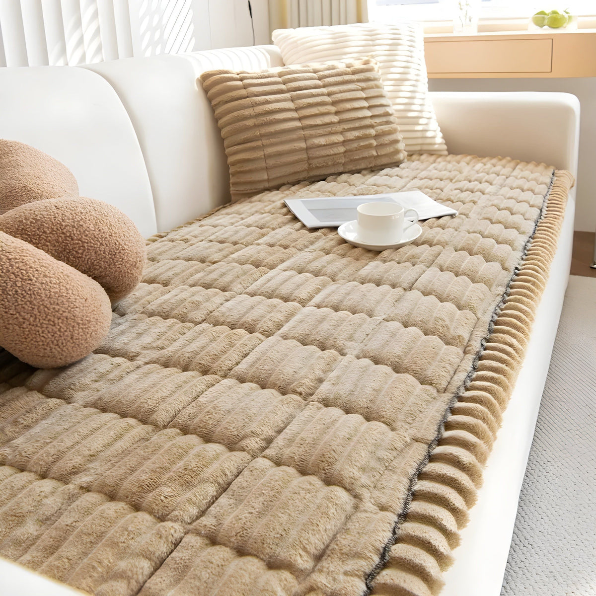 Kord Sofabezug – Dick Rutschfest und Dekorativ | Perfekter Schutz für Couch - Kaffee / 60x60cm - Sofabezug