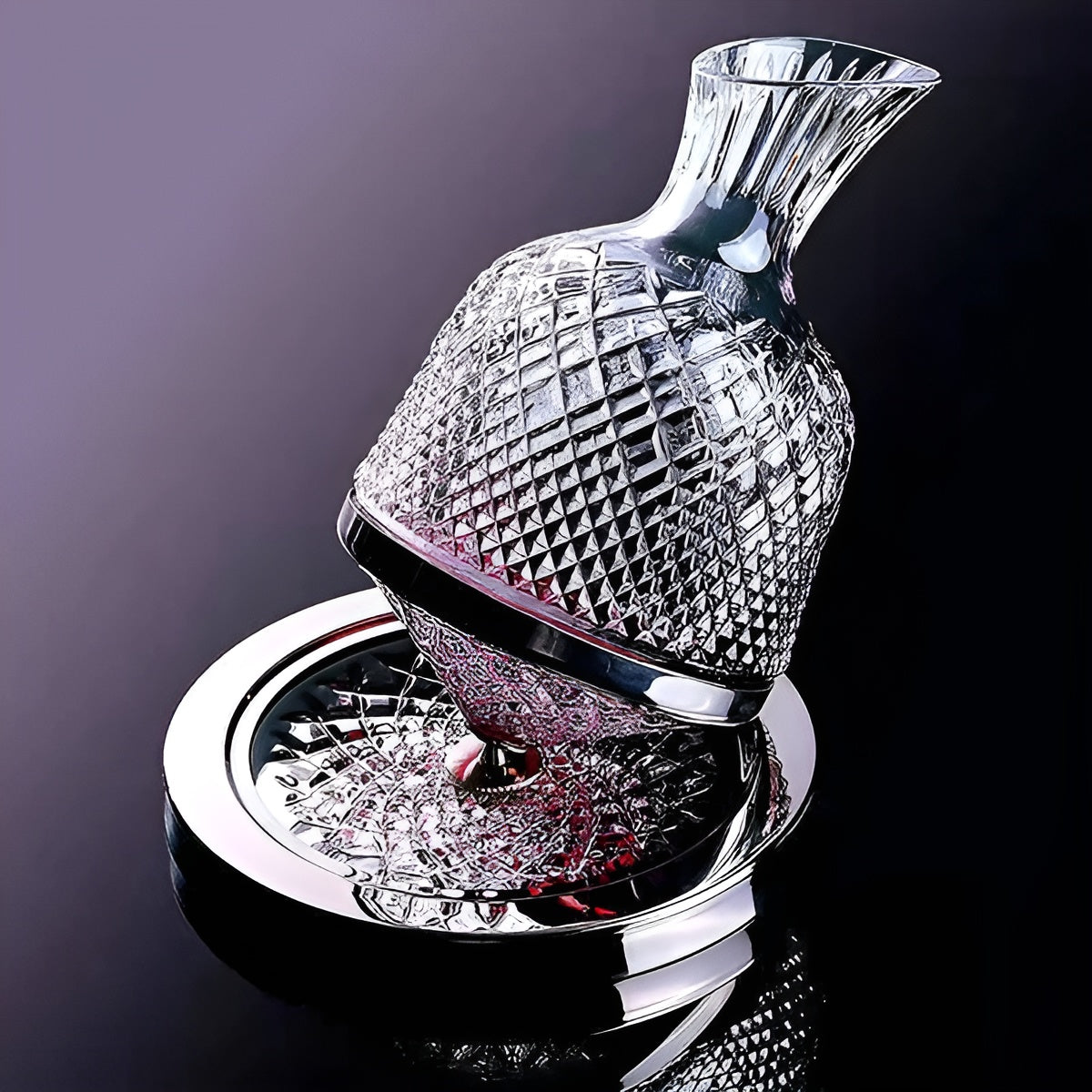 Kristallglas-Karaffe – 360° Drehbar und Elegant | 1,5 L Wein- und Getränkespender - Silber - Wohnzubehör