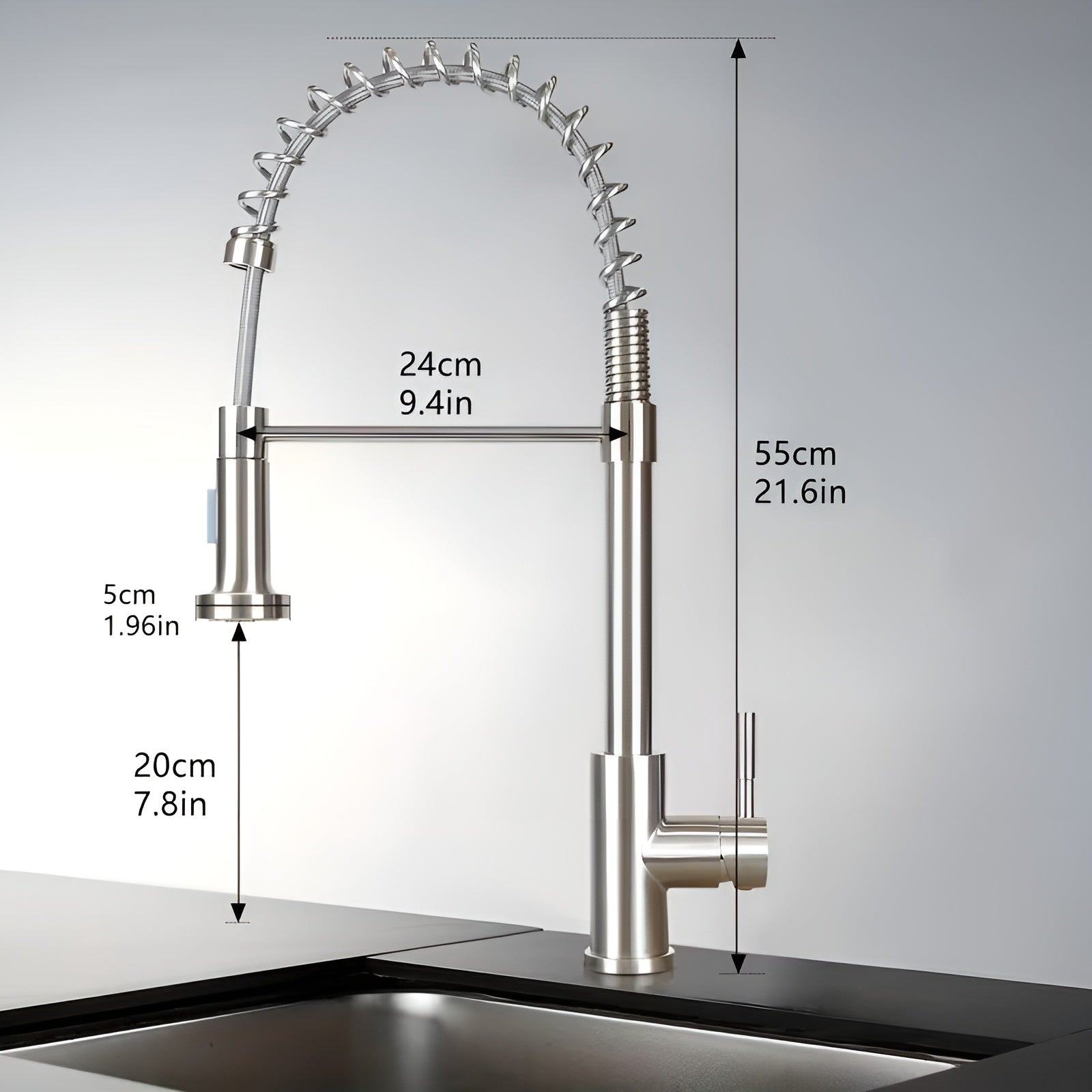 Küchenarmatur mit Brause – Hochdruck Wasserhahn mit Ausziehfunktion | 360° schwenkbar Edelstahl in Schwarz oder Weiß