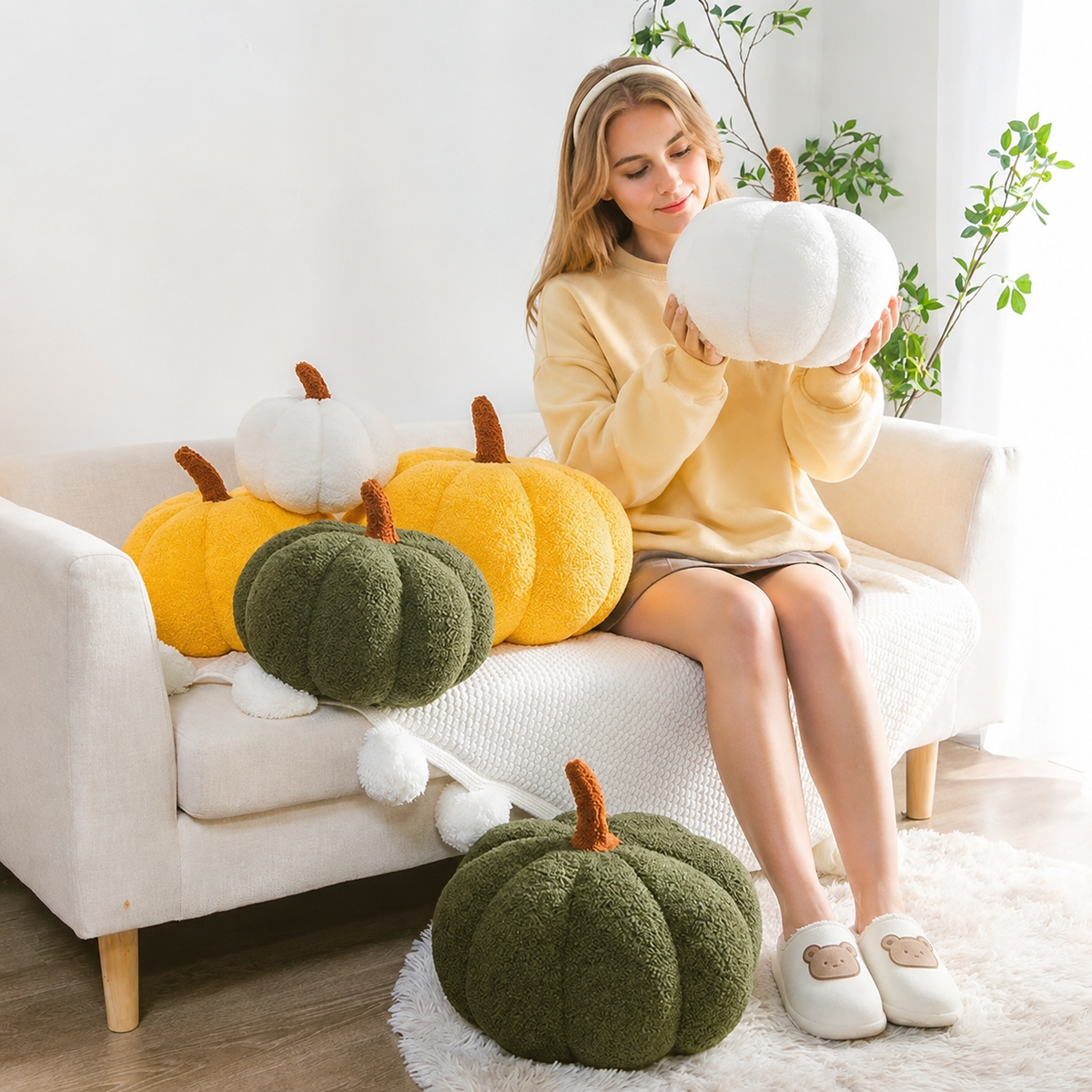 Kürbis-Plüschkissen – Weiches Deko-Kissen für Herbst und Halloween - Saisonale Dekoration – Halloween