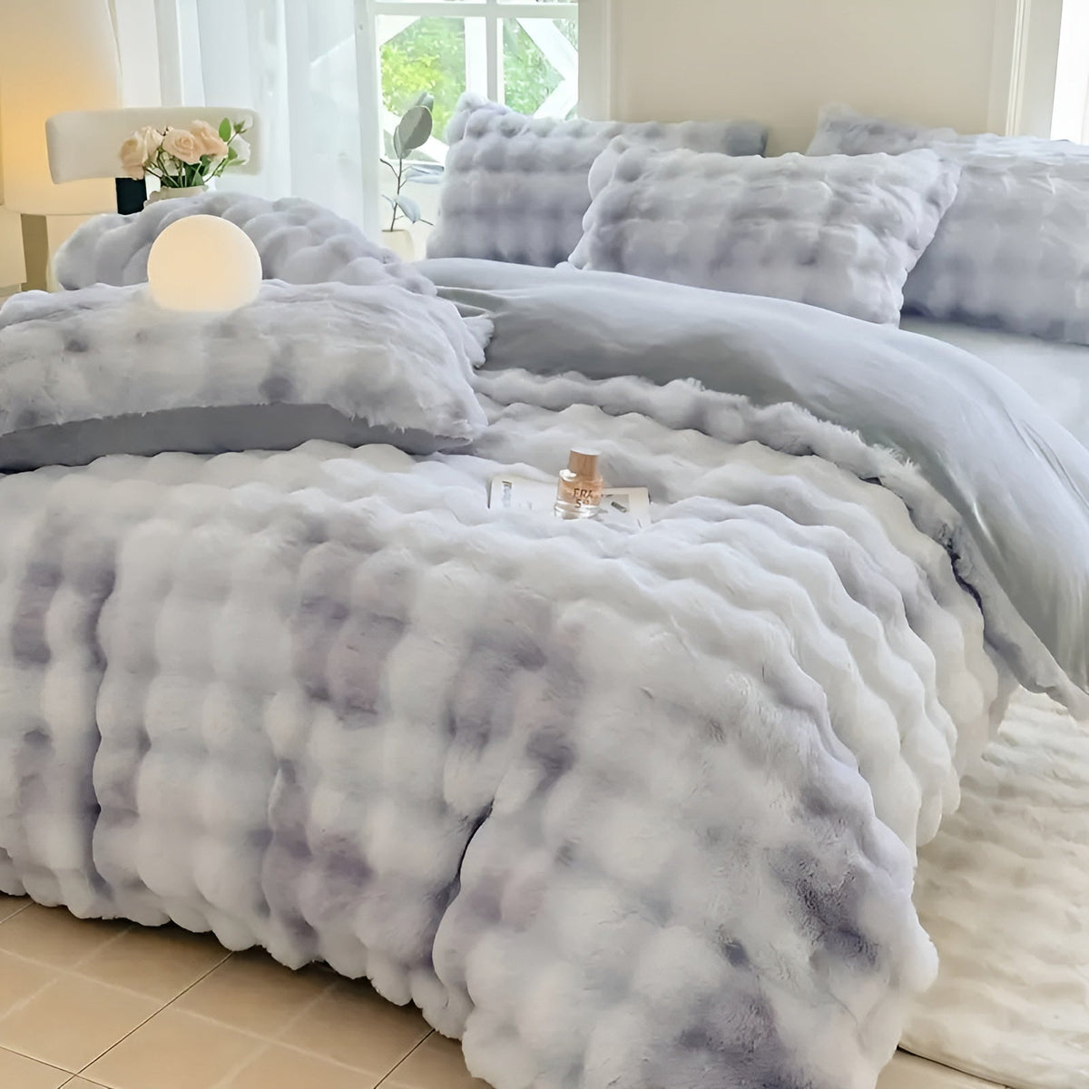 Kuscheliger Plüsch-Bettbezug – Warm und Weich für Herbst & Winter | Beidseitiges Design aus Kaninchenfell & Milchsamt