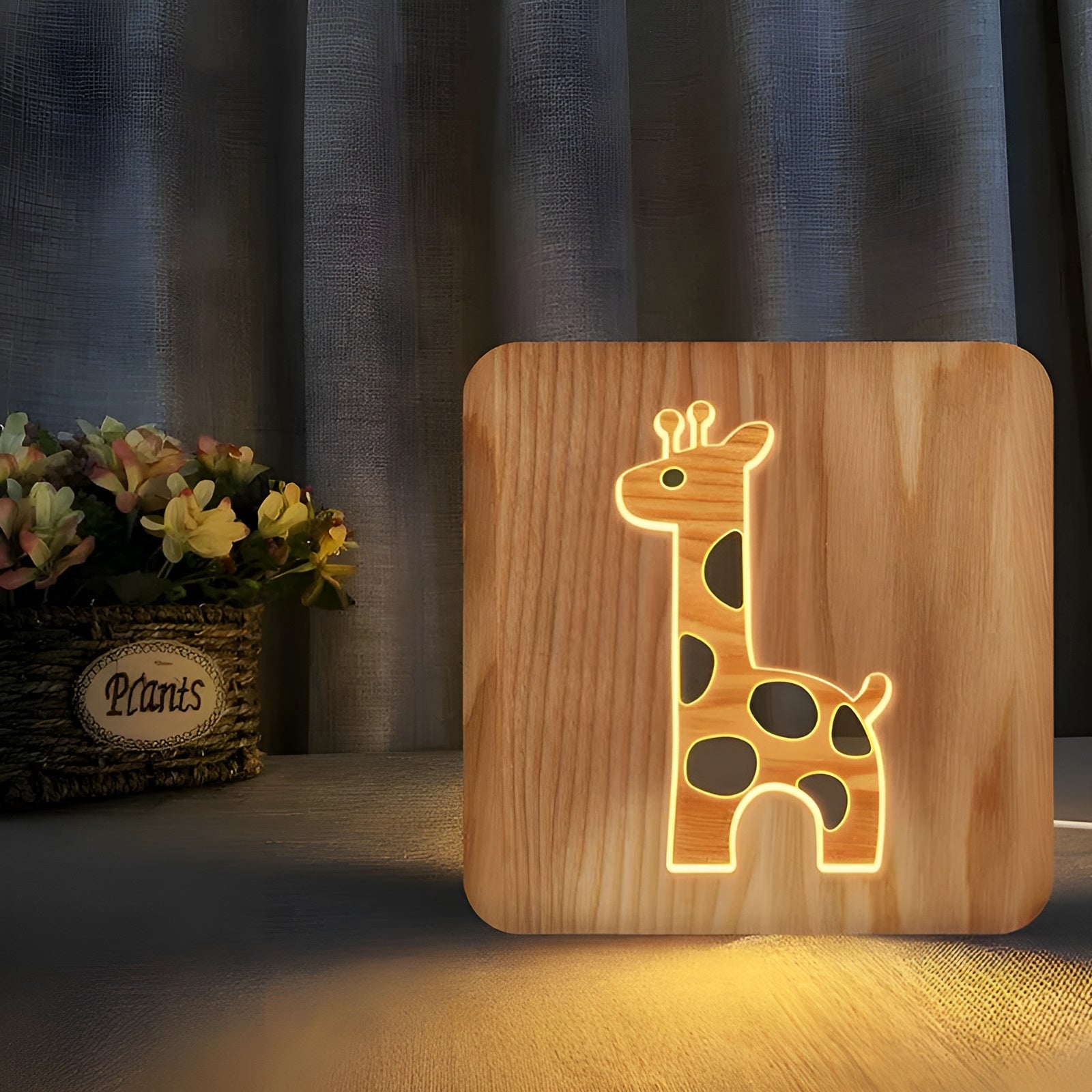 Kinder-Nachttischlampe aus Holz – Warmes Licht für ruhige Nächte