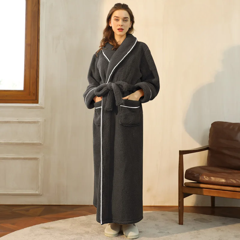 Langer Bademantel mit Gürtel und Taschen – Unisex - Dunkelgrau Damen / S - Nacht- und Bademäntel