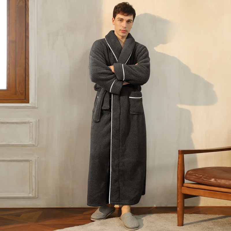 Langer Bademantel mit Gürtel und Taschen – Unisex - Dunkelgrau Herren / S - Nacht- und Bademäntel