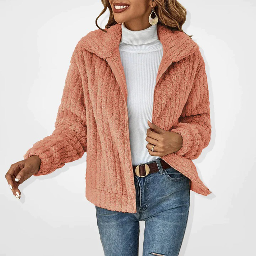 Langer Fleece-Cardigan für Damen – Warm & Elegant - Aprikot / S - Cardigan