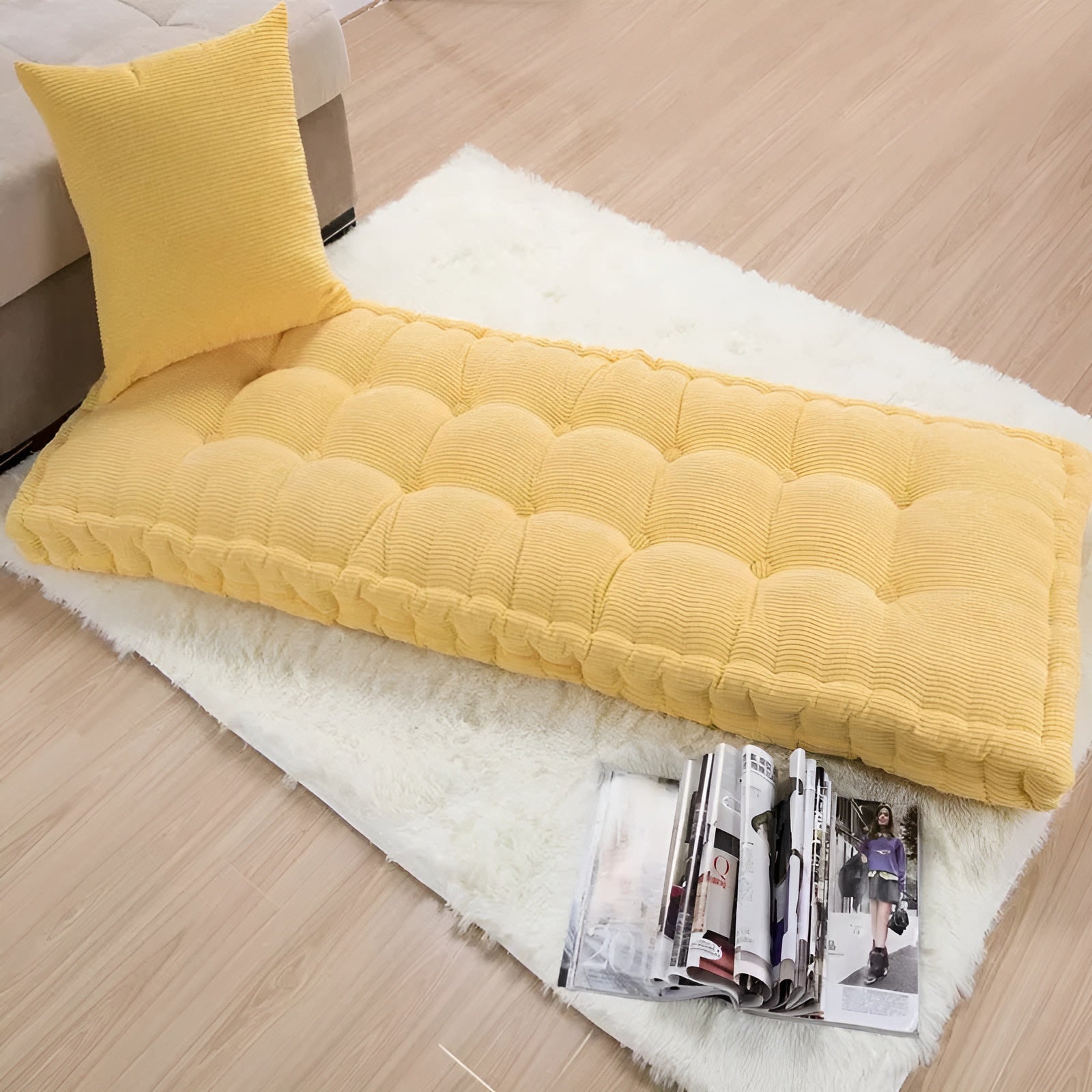 Langes Dickes Bankkissen Aus Cord – Stilvolles Sitzkissen MIT Weicher Polsterung - 50x50cm / Gelb - Bankkissen