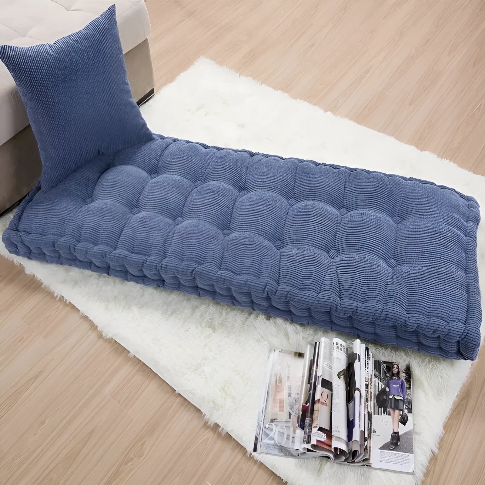 Langes Dickes Bankkissen Aus Cord – Stilvolles Sitzkissen MIT Weicher Polsterung - 50x50cm / Blau - Bankkissen
