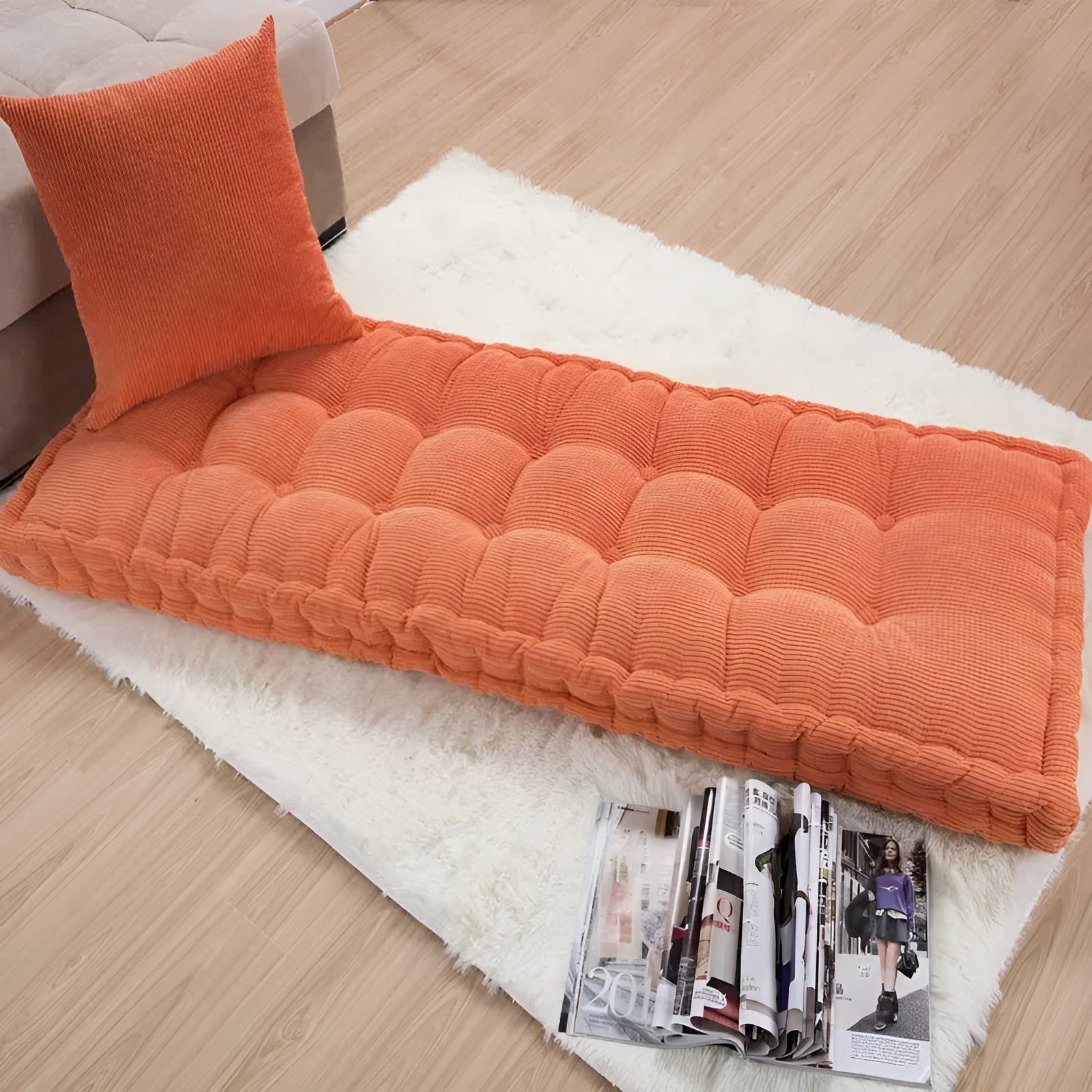Langes Dickes Bankkissen Aus Cord – Stilvolles Sitzkissen MIT Weicher Polsterung - 50x50cm / Orange - Bankkissen