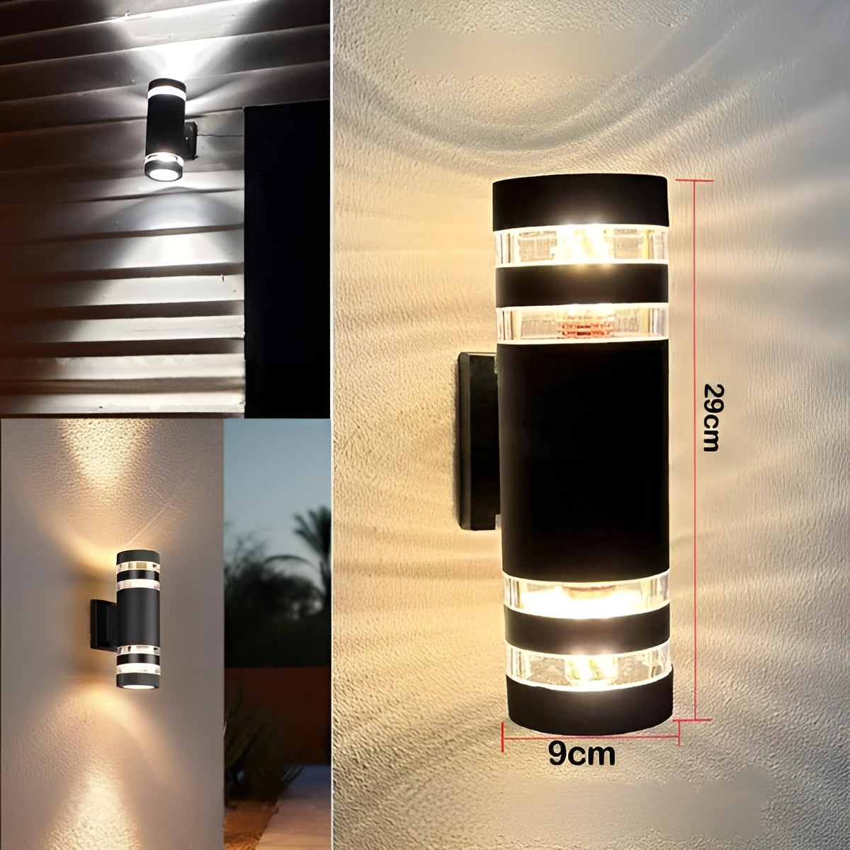 LED Außenwandleuchte – Modernes Up-&-Down-Licht | Wasserdicht für Garten & Balkon - Runde 2 Schicht / Warmweiß