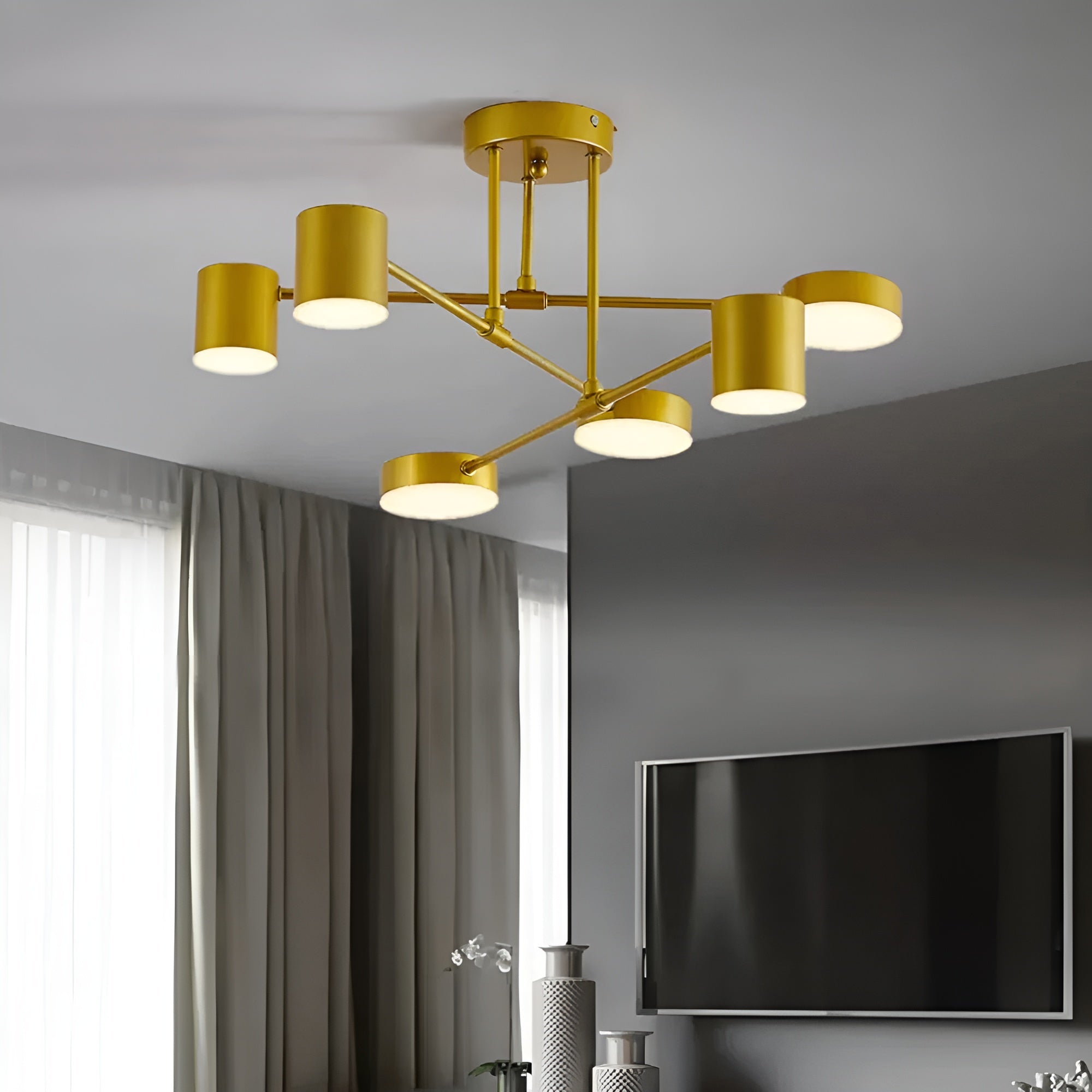 LED-Deckenleuchte mit 6 Armen – Modernes Design & Helles Licht | Perfekt für Wohnräume - Warmes Licht / Gold