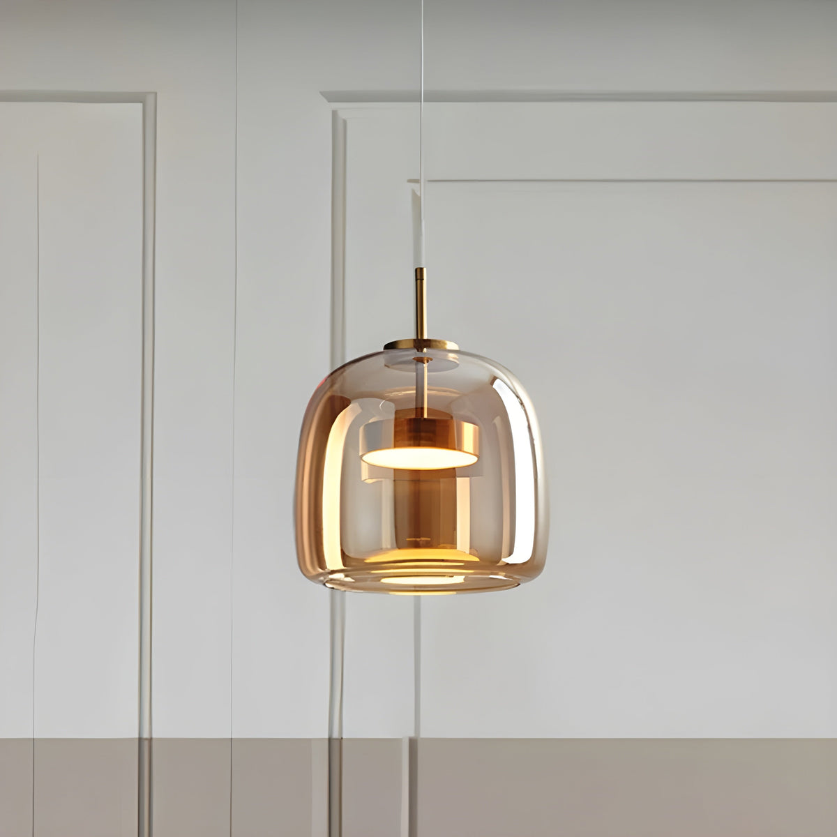LED-Pendelleuchte Glas – Retro-Design mit Warmem Licht für Esszimmer & Küche - Bernstein / 26cm / Warmes Weiß