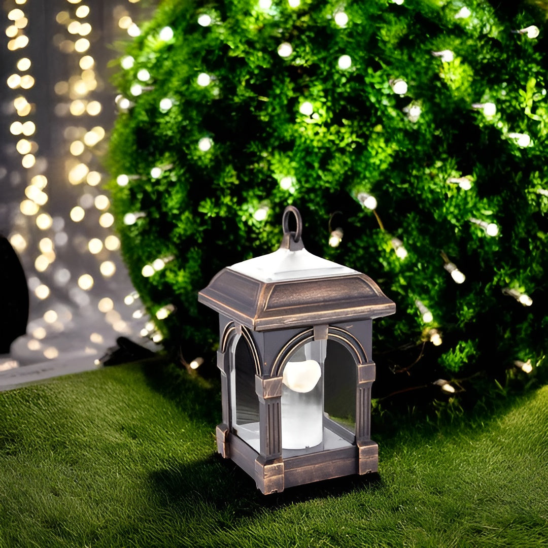 LED-Solarleuchte in Hausform – Wasserdichte Gartenbeleuchtung für Außenbereiche - A – Bronze / Warmweiß (3000 K) / 5.5v
