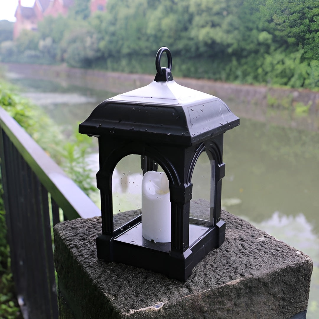LED-Solarleuchte in Hausform – Wasserdichte Gartenbeleuchtung für Außenbereiche - A – Schwarz / Warmweiß (3000 K)