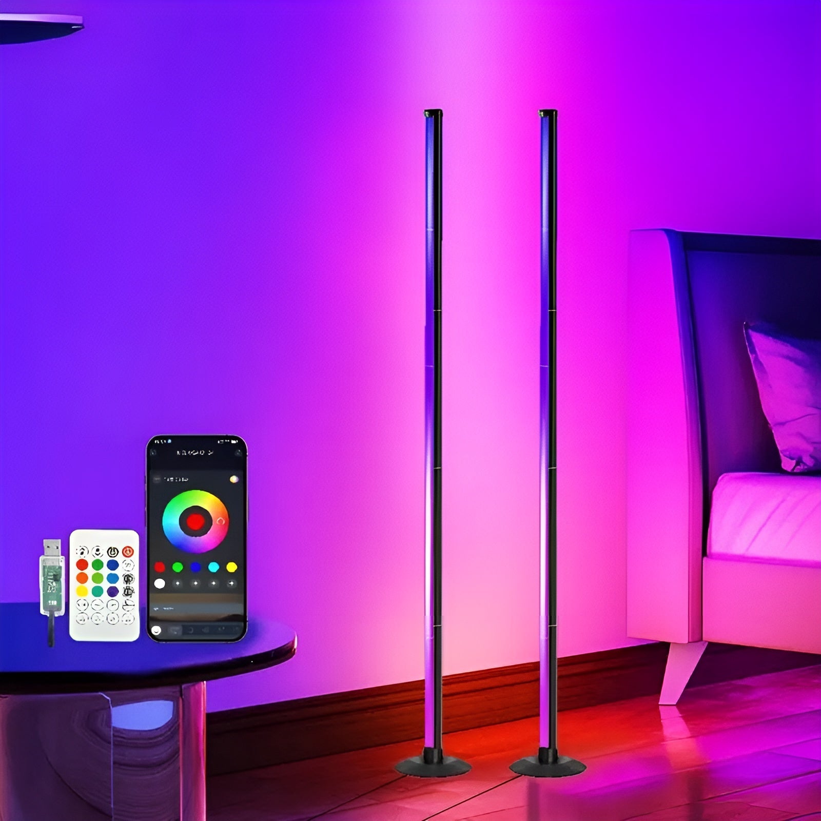 LED-Stehleuchte mit RGBICB-Farbwechsel – Moderne Aluminiumleuchte mit App & Fernbedienung | Dimmbare