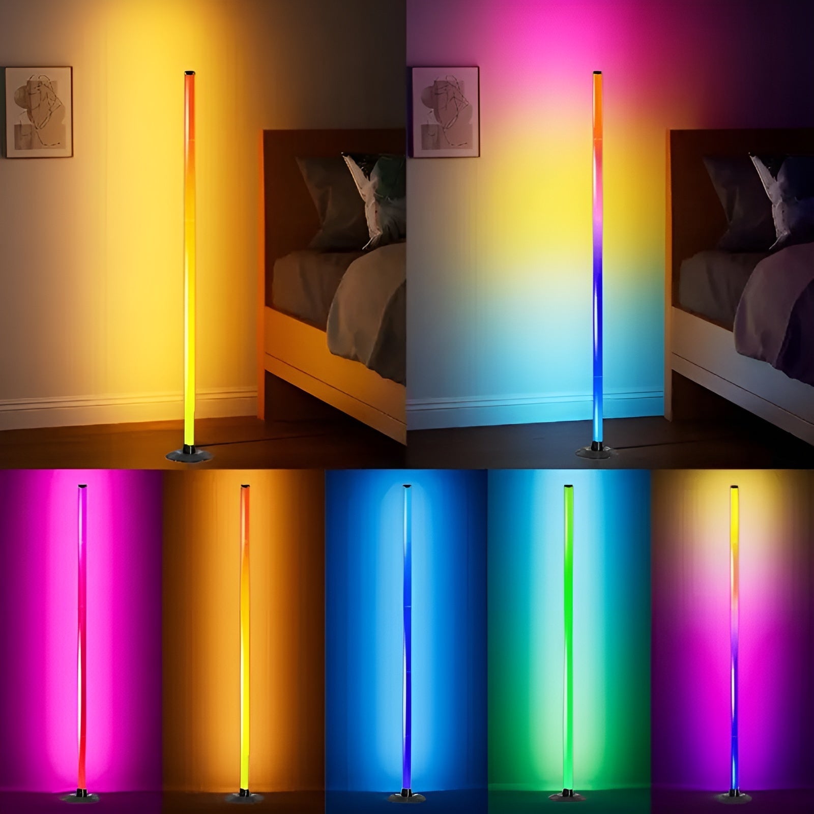 LED-Stehleuchte mit RGBICB-Farbwechsel – Moderne Aluminiumleuchte mit App & Fernbedienung | Dimmbare