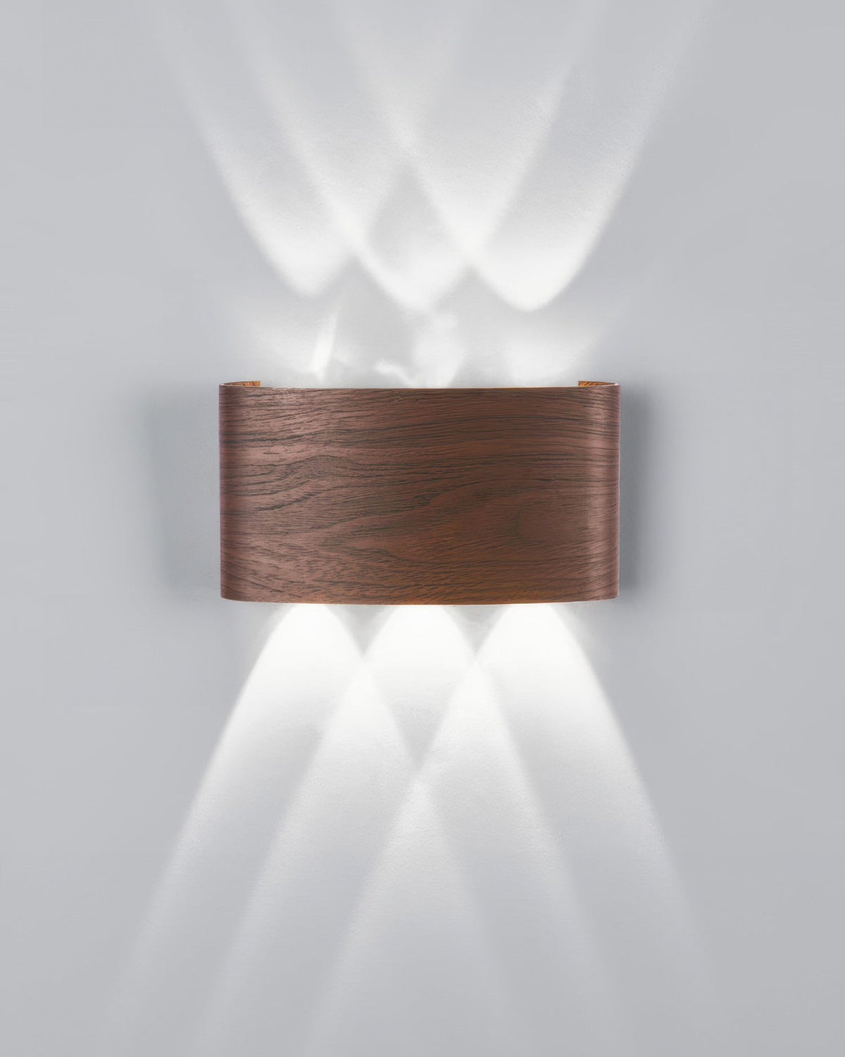LED Wandleuchte mit Holzoptik – Elegante Innen- und Außenleuchte - 6 Leuchten – 6 W (17,5 x 9,5 x 4,5 cm) / Nussbaum
