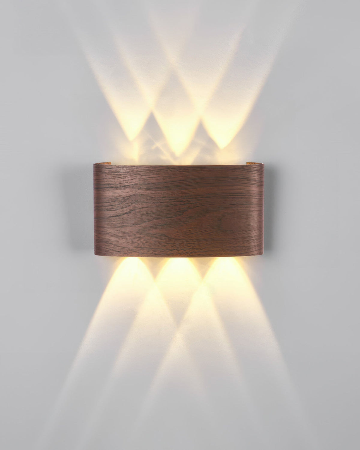 LED Wandleuchte mit Holzoptik – Elegante Innen- und Außenleuchte - 6 Leuchten – 6 W (17,5 x 9,5 x 4,5 cm) / Nussbaum