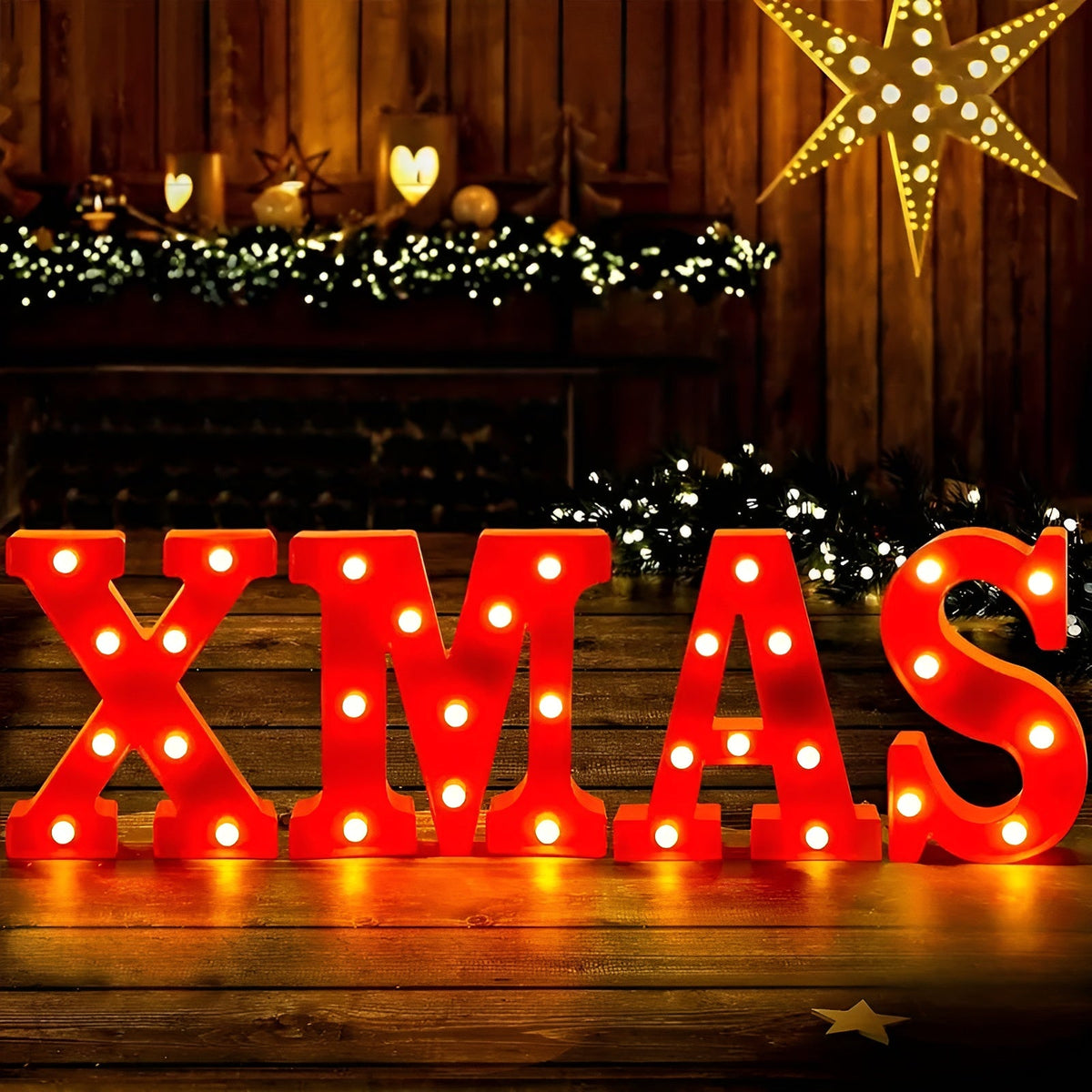 LED Weihnachtsbuchstaben – Festliche Leuchtschrift in Warmem Gelb | Batteriebetrieben für Innendekoration &