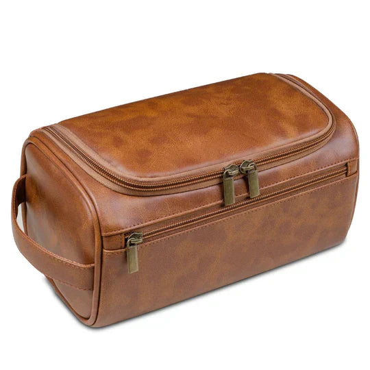 Leder Kulturbeutel für Herren – Hochwertige Waschtasche & Kosmetiktasche für Reisen - Hellbraun - Kulturbeutel