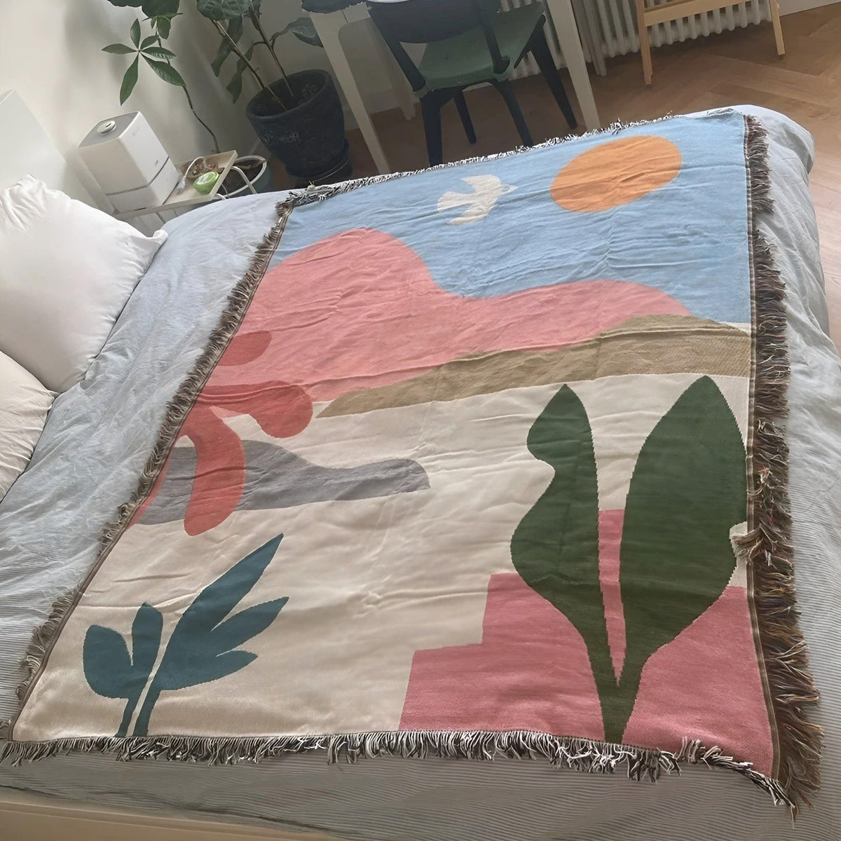 LeopardLuxe Blanket - Multifunktionale Leopard-Wurfdecke mit Cobertor-Tasseln - Floral Sonne / 130x160cm - Decke