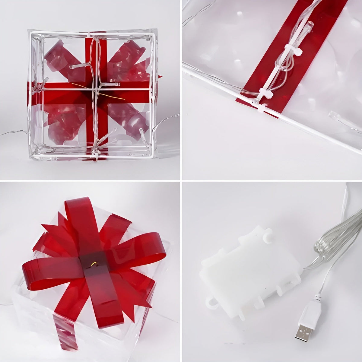 Leuchtende Geschenkboxen im 3er-Set – Transparente Weihnachtsdekoration mit Roten Schleifen | Für Innen & Außen - Lampe
