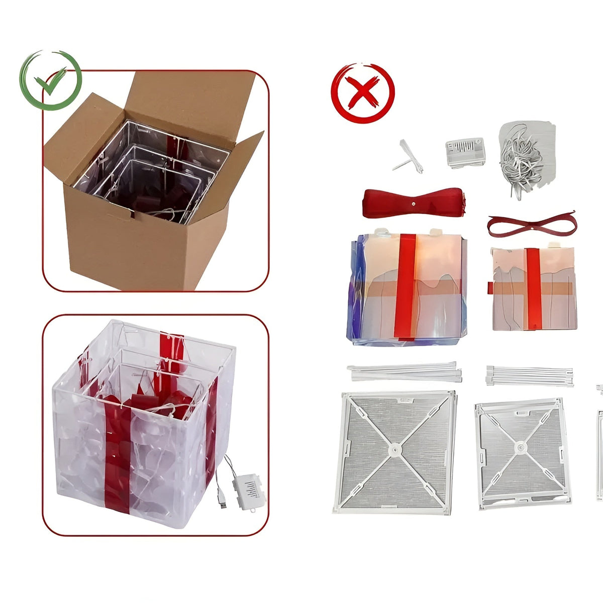 Leuchtende Geschenkboxen im 3er-Set – Transparente Weihnachtsdekoration mit Roten Schleifen | Für Innen & Außen - Lampe
