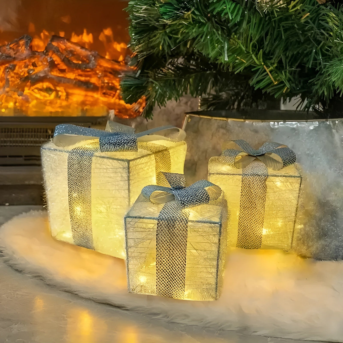 Leuchtende Weihnachtsgeschenkboxen – Set mit 3 Deko-Boxen | Mit warmweißen & bunten Lichtern für festliche Stimmung