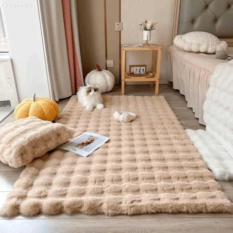 Lorvi - Plush Fashion Bubble Flower Teppichs - 60 cm x 100 cm / Hellbraun - Teppich