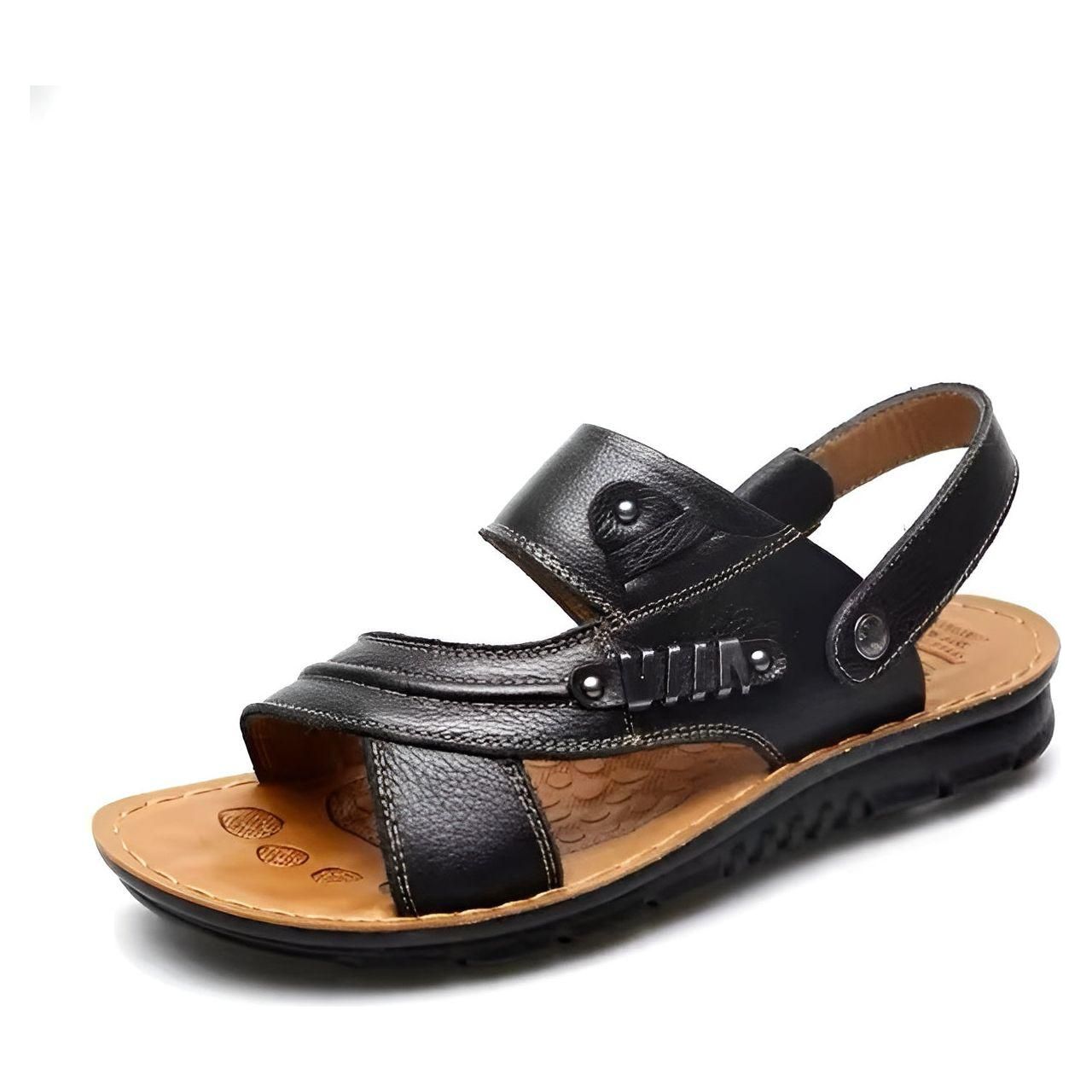 Lukas Sandals - Stilvolle Orthopädische Ledersandalen für Herren - Schwarz / 38 - Damensandalen
