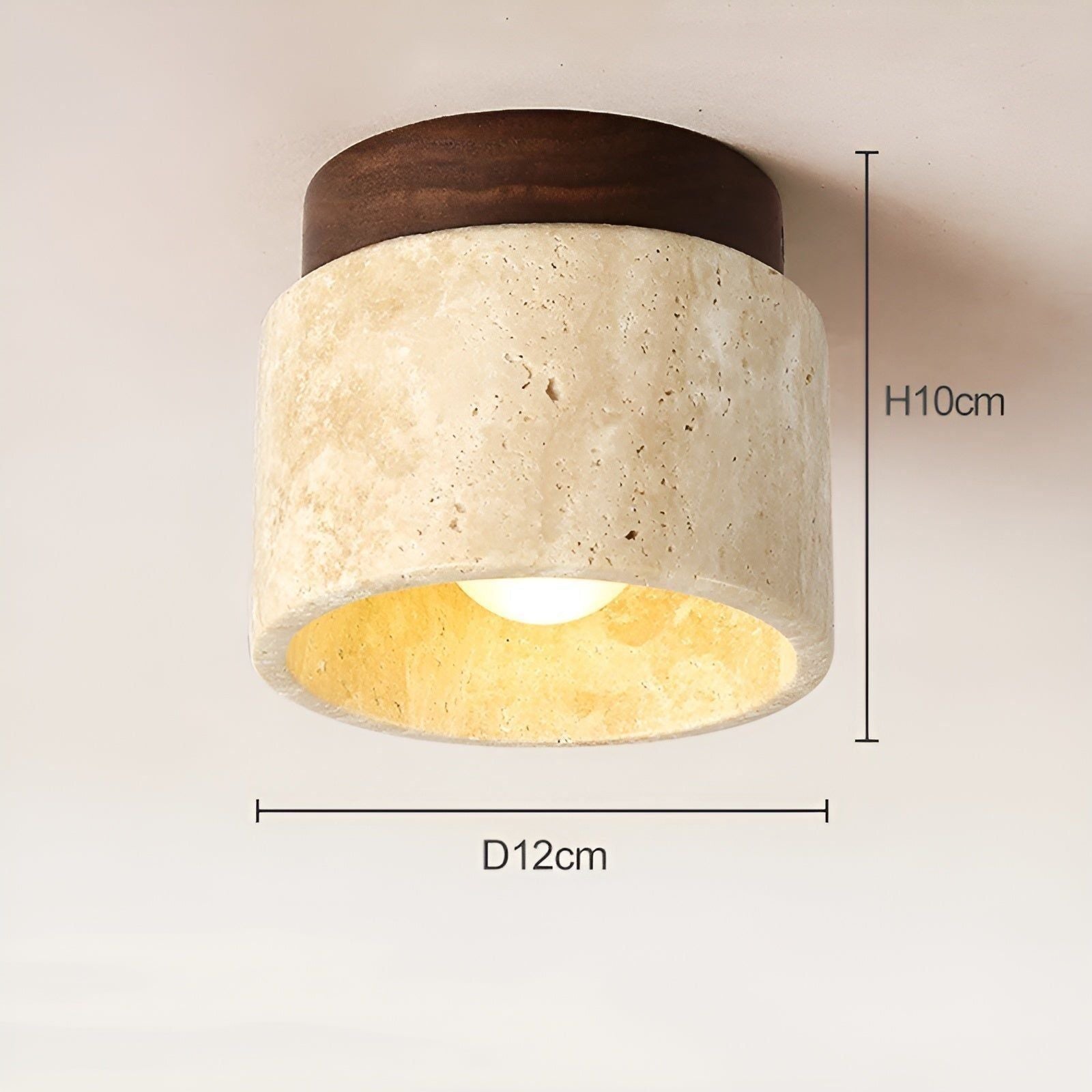 LumiStone - Wabi Sabi Gelber Marmor Japanische Deckenleuchte - Walnuss Sockel - Deckenleuchte