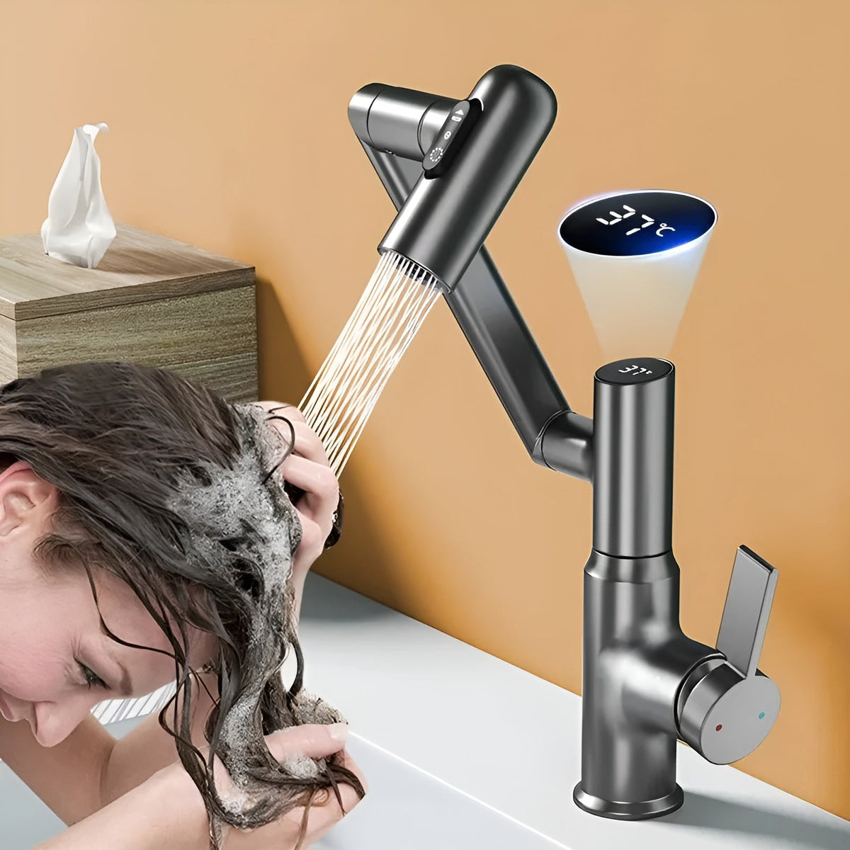 Lustraflow 360° Smart-Wasserhahn – LED-Temperaturanzeige | Intelligente Wassersteuerung - Waschtischarmaturen