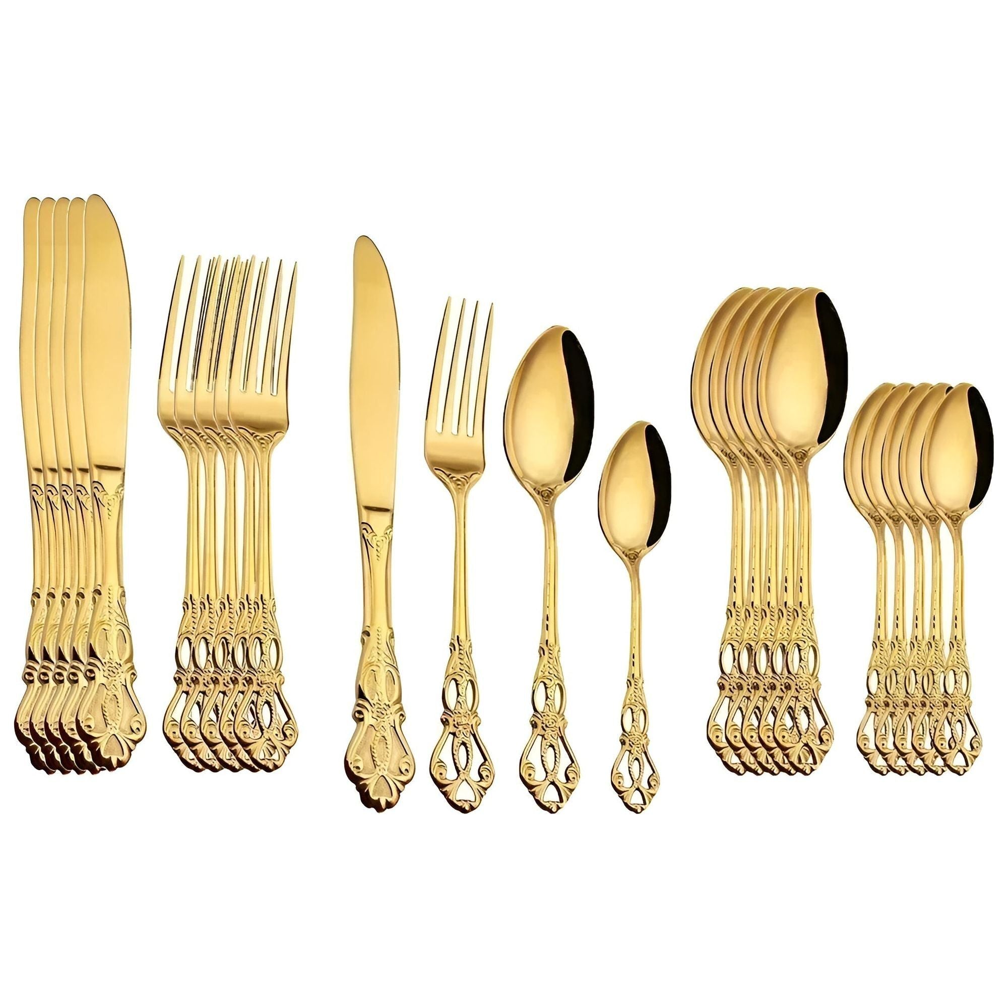 LuxeDining Cutlery Set - Edelstahl Spülmaschinenfeste Besteck Set - Golden 24pcs - Besteck-Set